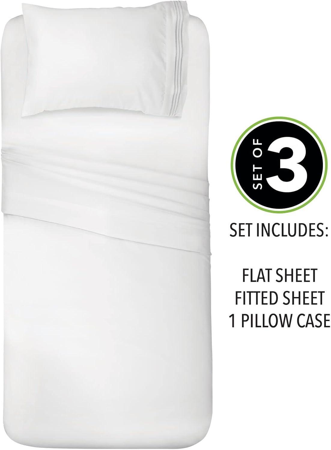 imagemDesign Twin XL Size Superfine Brushed Microfiber Sheet Set 3 Pieces Extra Soft Bed Sheets and Pillowcase Easy Fit Deep Pockets Wrinkle Resistant Comfortable amp Breathable White