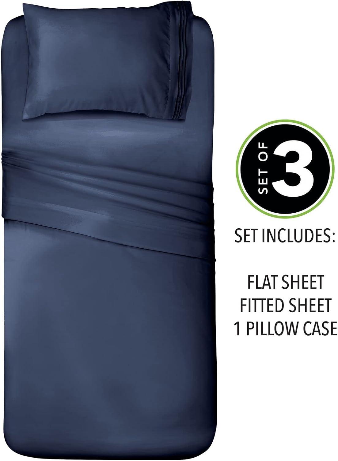 imagemDesign Twin XL Size Superfine Brushed Microfiber Sheet Set 3 Pieces Extra Soft Bed Sheets and Pillowcase Easy Fit Deep Pockets Wrinkle Resistant Comfortable amp Breathable Navy