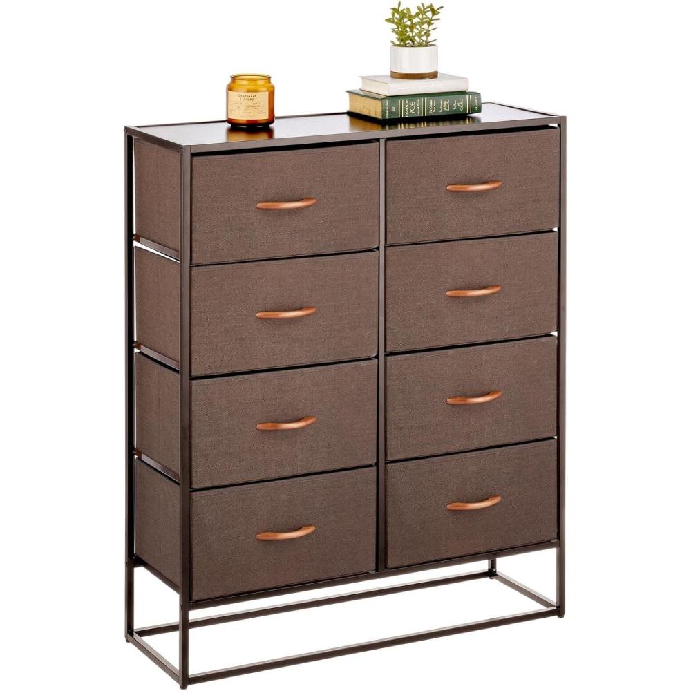 imagemDesign Wide Modern 8Drawer Dresser Storage Unit Sturdy Steel Frame Wood Top EasyPull Wood HandlesFabric Bins Organizer for Bedroom Hallway Entryway Closet Margo Collection Espresso Brown