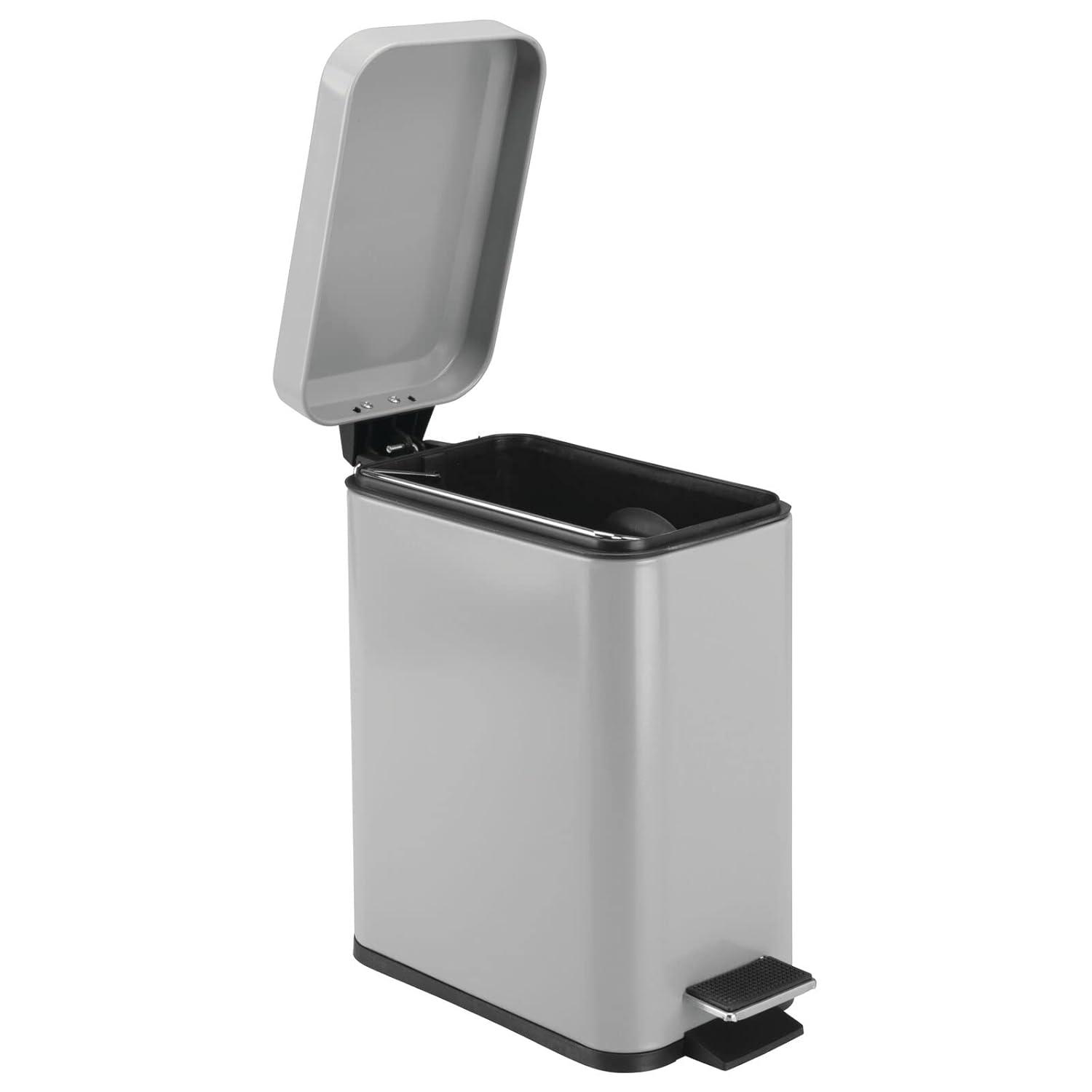 imagemDesign Small Modern 13 Gallon Rectangle Metal Lidded Step Trash Can Compact Garbage Bin with Removable Liner Bucket and Handle for Bathroom Kitchen Craft Room Office Garage BlackGray