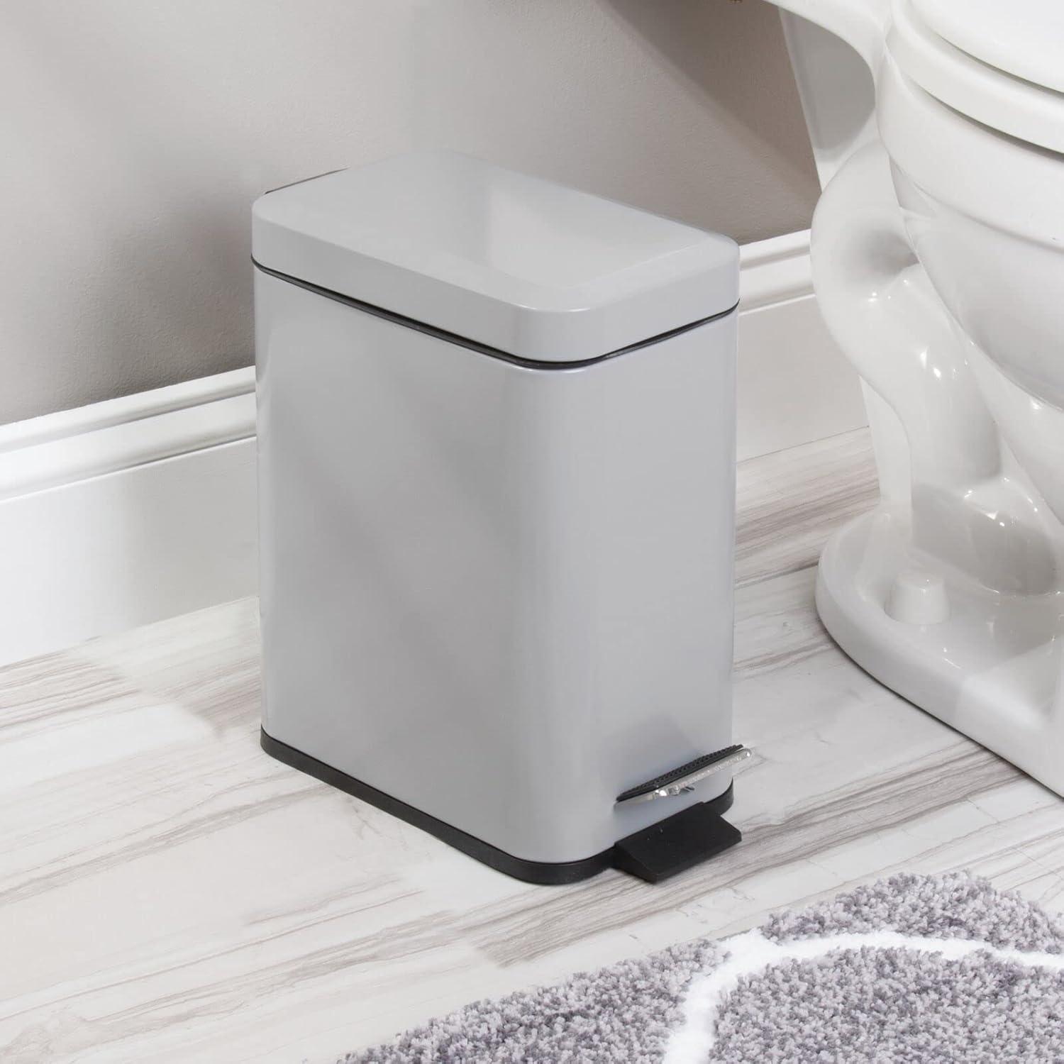 imagemDesign Small Modern 13 Gallon Rectangle Metal Lidded Step Trash Can Compact Garbage Bin with Removable Liner Bucket and Handle for Bathroom Kitchen Craft Room Office Garage BlackGray