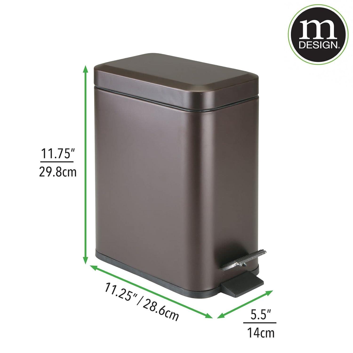 imagemDesign Small Modern 13 Gallon Rectangle Metal Lidded Step Trash Can Compact Garbage Bin with Removable Liner Bucket and Handle for Bathroom Kitchen Craft Room Office Garage BlackBronze