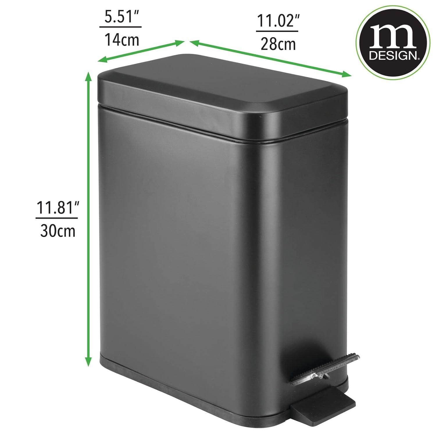 imagemDesign Small Modern 13 Gallon Rectangle Metal Lidded Step Trash Can Compact Garbage Bin with Removable Liner Bucket and Handle for Bathroom Kitchen Craft Room Office Garage BlackBlack