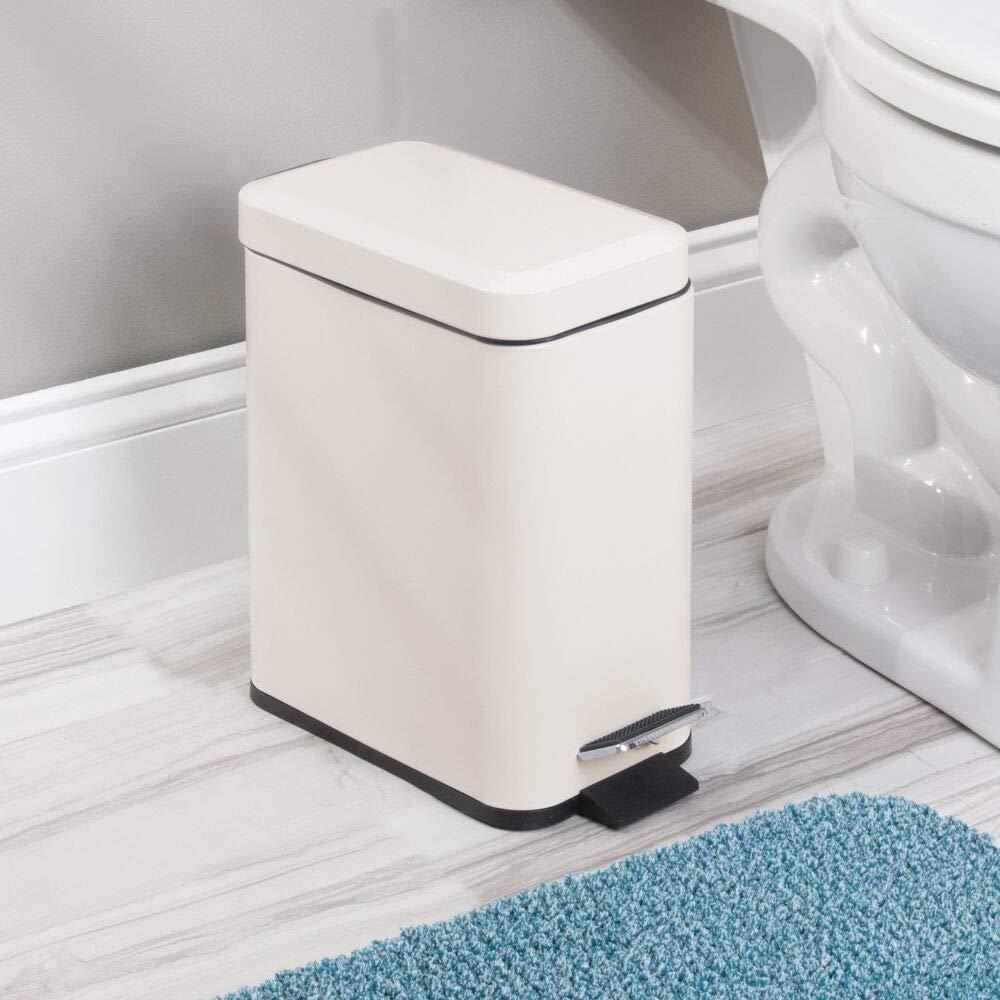 imagemDesign Small Modern 13 Gallon Rectangle Metal Lidded Step Trash Can Compact Garbage Bin with Removable Liner Bucket and Handle for Bathroom Kitchen Craft Room Office Garage BlackCream
