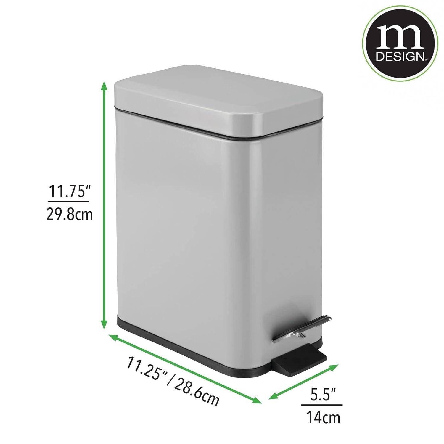 imagemDesign Small Modern 13 Gallon Rectangle Metal Lidded Step Trash Can Compact Garbage Bin with Removable Liner Bucket and Handle for Bathroom Kitchen Craft Room Office Garage BlackGray