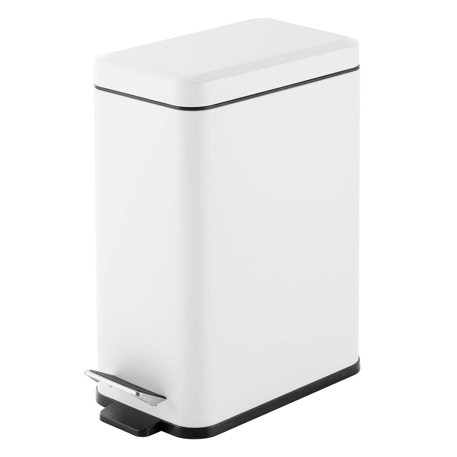 imagemDesign Small Modern 13 Gallon Rectangle Metal Lidded Step Trash Can Compact Garbage Bin with Removable Liner Bucket and Handle for Bathroom Kitchen Craft Room Office Garage BlackWhite