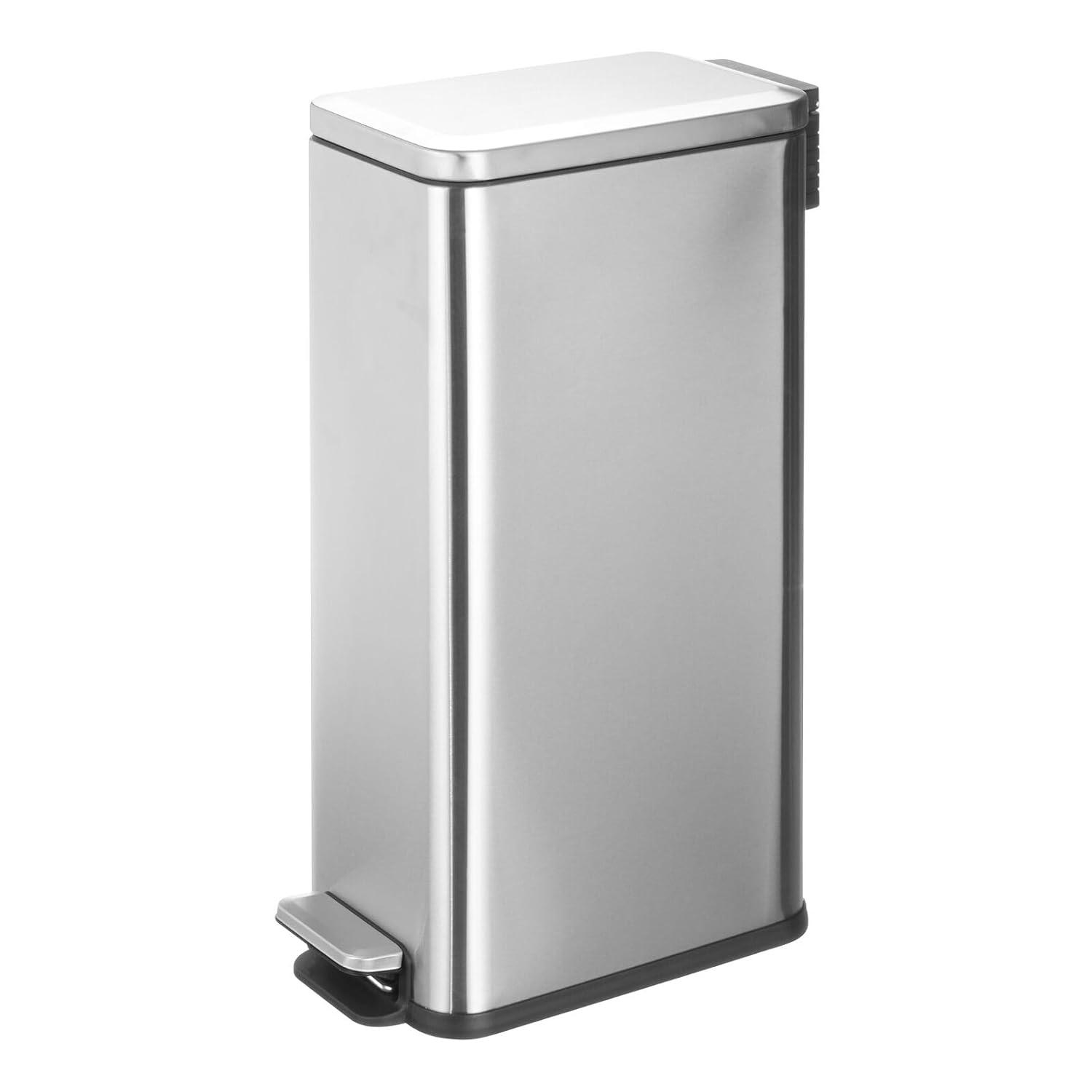 imagemDesign Small Modern 13 Gallon Rectangle Metal Lidded Step Trash Can Compact Garbage Bin with Removable Liner Bucket and Handle for Bathroom Kitchen Craft Room Office Garage BlackBrushed