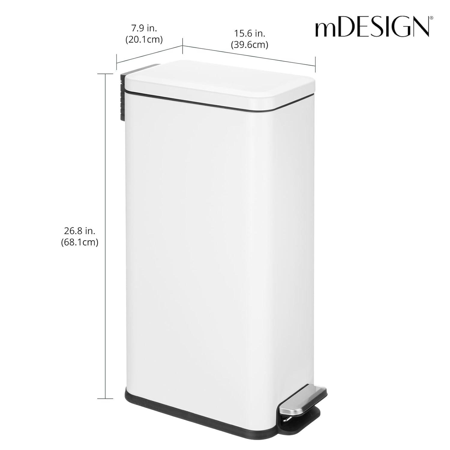 imagemDesign Small Modern 13 Gallon Rectangle Metal Lidded Step Trash Can Compact Garbage Bin with Removable Liner Bucket and Handle for Bathroom Kitchen Craft Room Office Garage BlackWhite