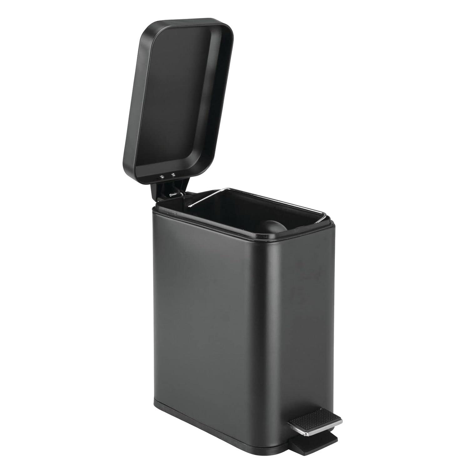 imagemDesign Small Modern 13 Gallon Rectangle Metal Lidded Step Trash Can Compact Garbage Bin with Removable Liner Bucket and Handle for Bathroom Kitchen Craft Room Office Garage BlackBlack