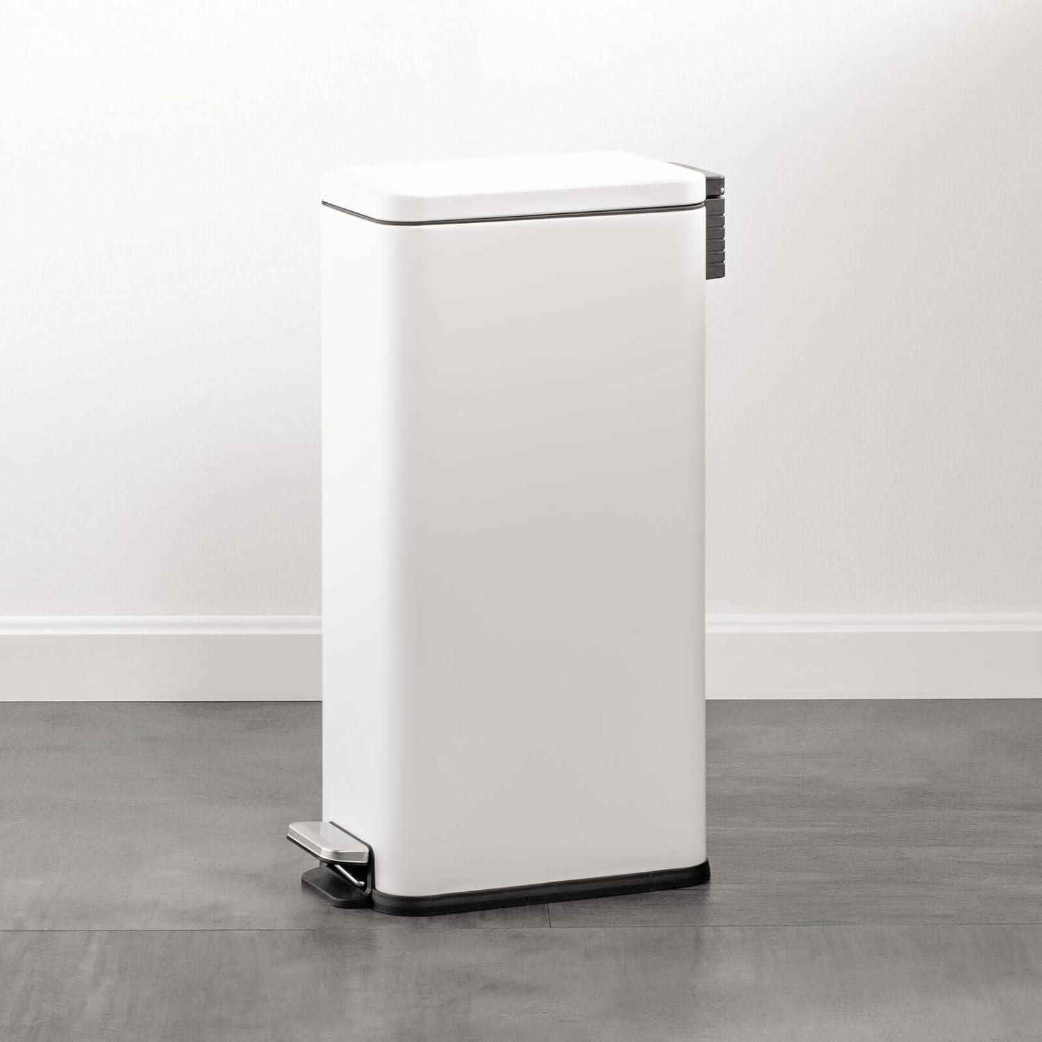 imagemDesign Small Modern 13 Gallon Rectangle Metal Lidded Step Trash Can Compact Garbage Bin with Removable Liner Bucket and Handle for Bathroom Kitchen Craft Room Office Garage BlackWhite