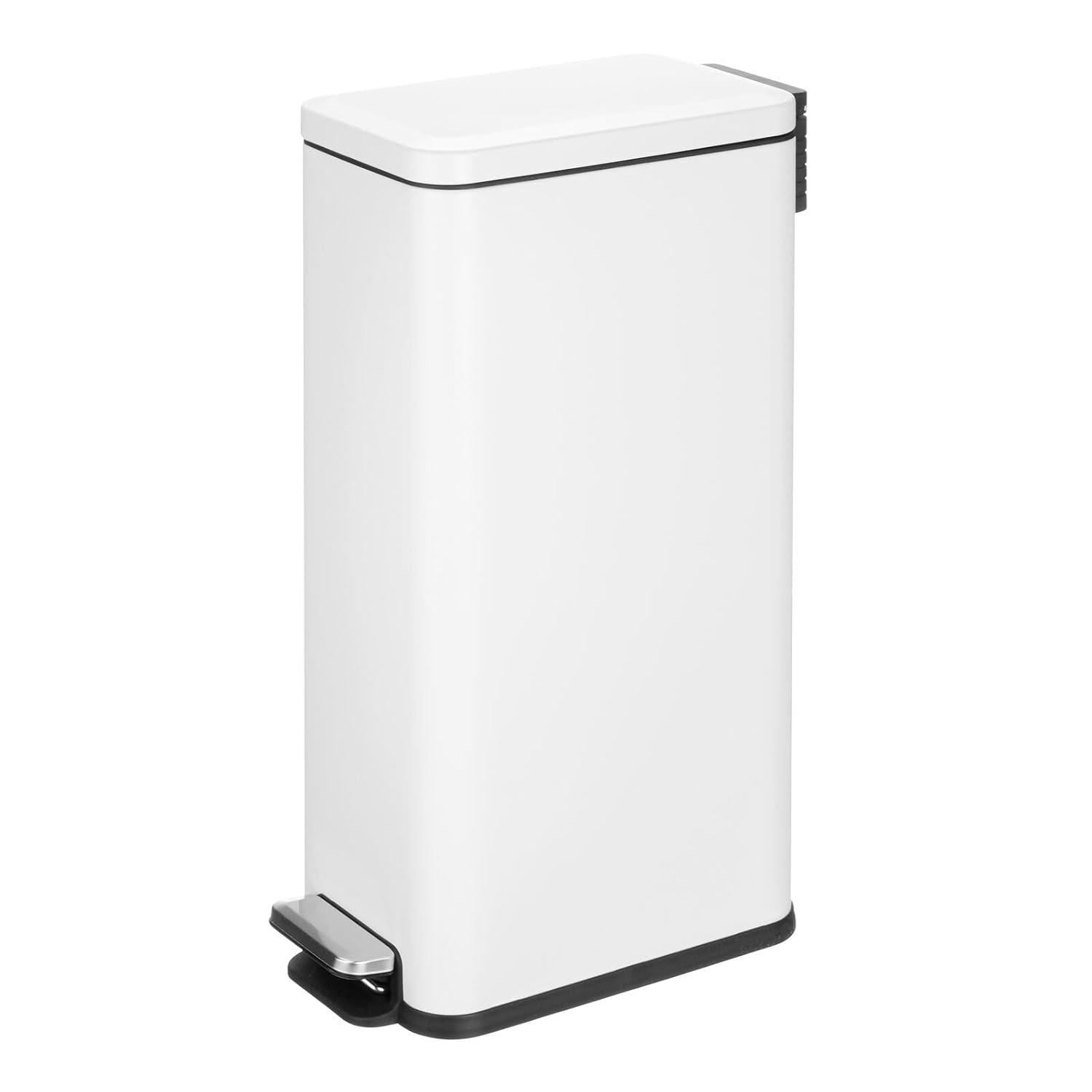 imagemDesign Small Modern 13 Gallon Rectangle Metal Lidded Step Trash Can Compact Garbage Bin with Removable Liner Bucket and Handle for Bathroom Kitchen Craft Room Office Garage BlackWhite