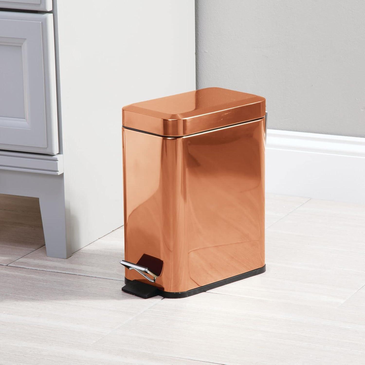 imagemDesign Small Modern 13 Gallon Rectangle Metal Lidded Step Trash Can Compact Garbage Bin with Removable Liner Bucket and Handle for Bathroom Kitchen Craft Room Office Garage BlackCopper