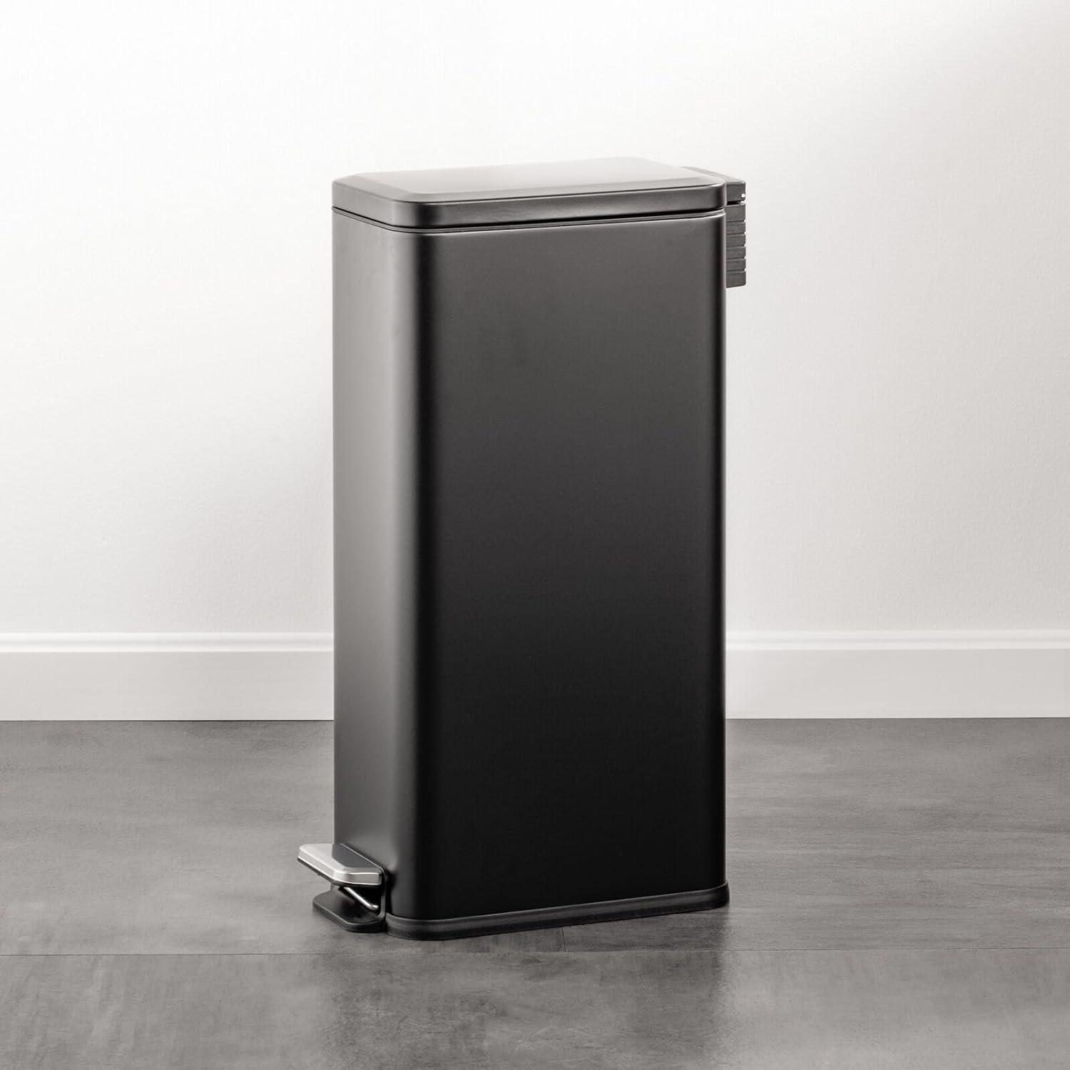 imagemDesign Small Modern 13 Gallon Rectangle Metal Lidded Step Trash Can Compact Garbage Bin with Removable Liner Bucket and Handle for Bathroom Kitchen Craft Room Office Garage BlackBlack