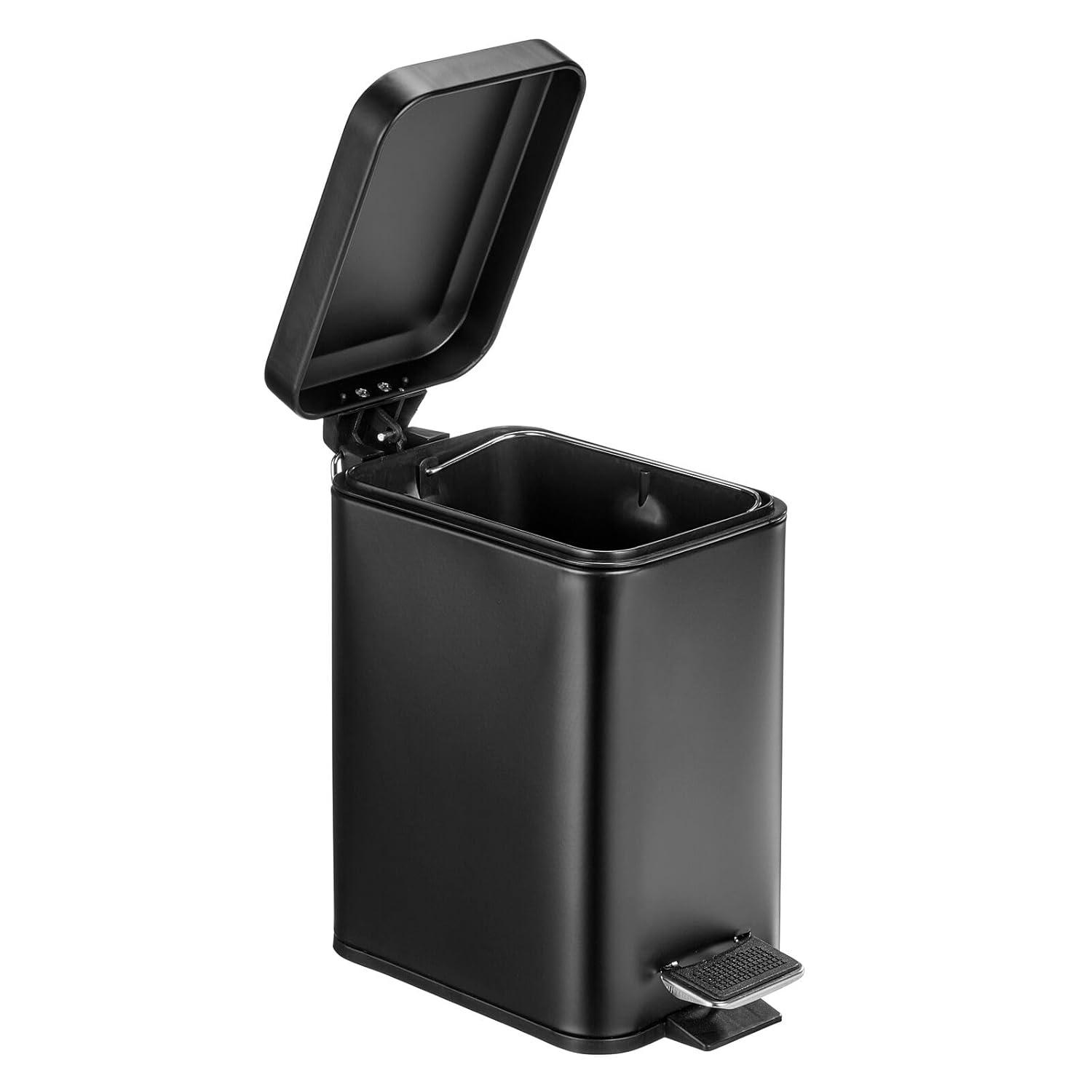 imagemDesign Small Modern 13 Gallon Rectangle Metal Lidded Step Trash Can Compact Garbage Bin with Removable Liner Bucket and Handle for Bathroom Kitchen Craft Room Office Garage BlackBlack
