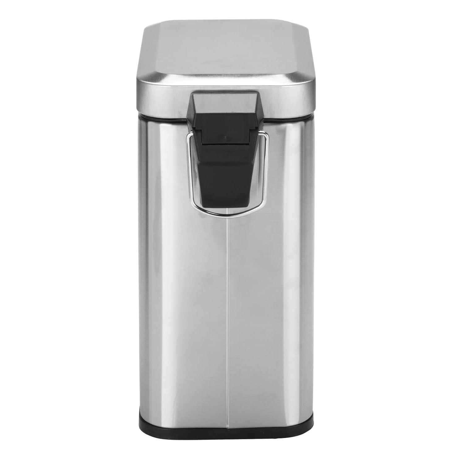imagemDesign Small Modern 13 Gallon Rectangle Metal Lidded Step Trash Can Compact Garbage Bin with Removable Liner Bucket and Handle for Bathroom Kitchen Craft Room Office Garage BlackBrushed