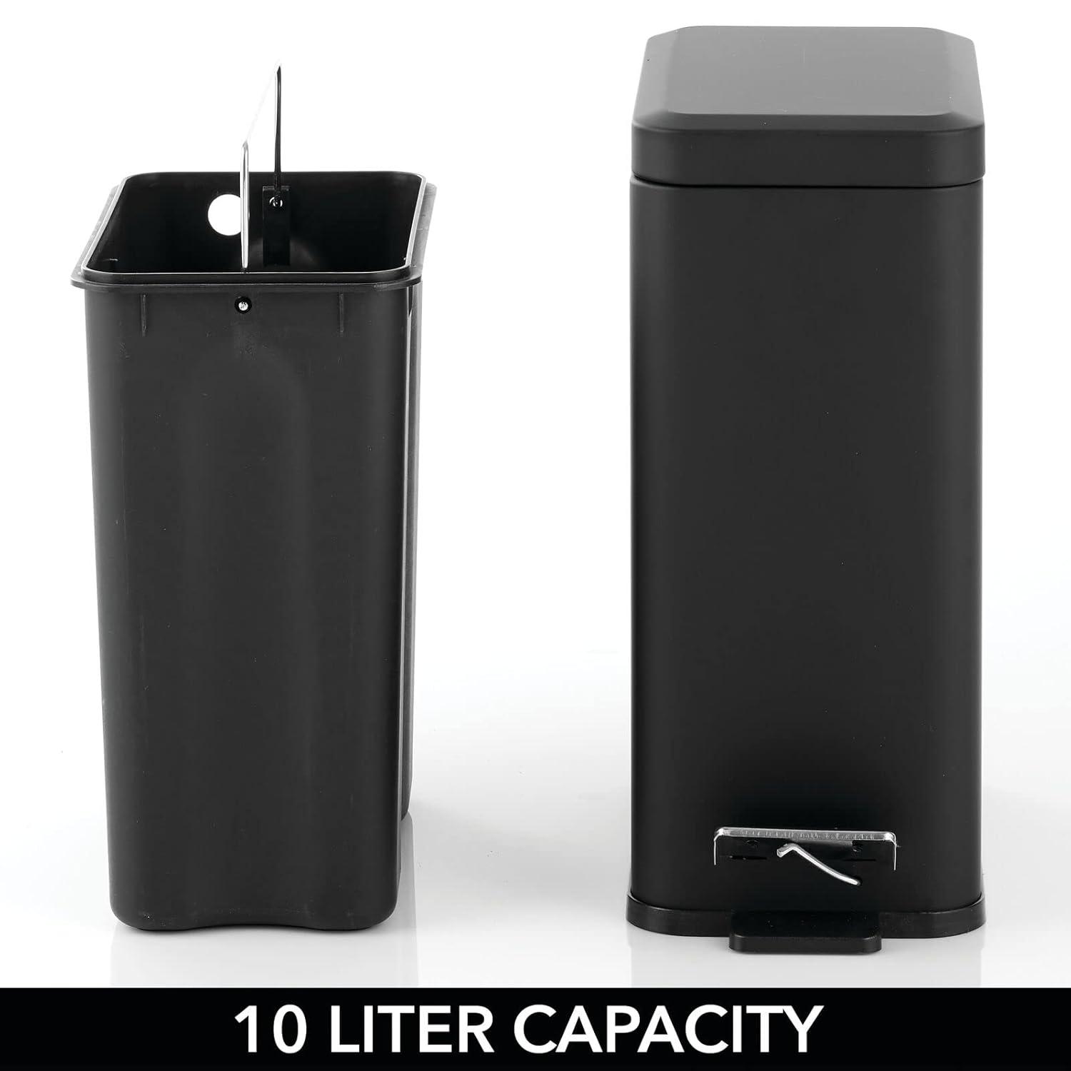 imagemDesign Small Modern 13 Gallon Rectangle Metal Lidded Step Trash Can Compact Garbage Bin with Removable Liner Bucket and Handle for Bathroom Kitchen Craft Room Office Garage BlackBlack