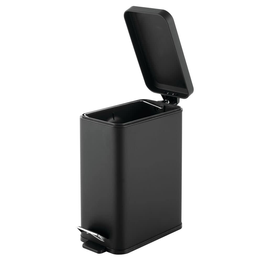 imagemDesign Small Modern 13 Gallon Rectangle Metal Lidded Step Trash Can Compact Garbage Bin with Removable Liner Bucket and Handle for Bathroom Kitchen Craft Room Office Garage BlackBlack