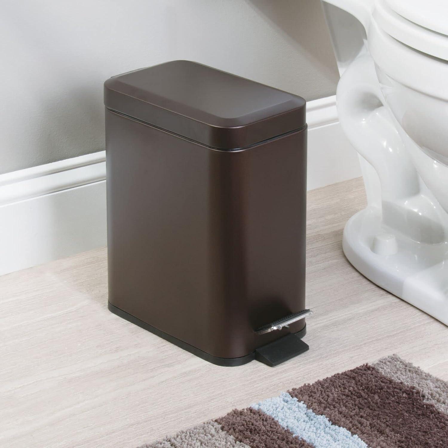imagemDesign Small Modern 13 Gallon Rectangle Metal Lidded Step Trash Can Compact Garbage Bin with Removable Liner Bucket and Handle for Bathroom Kitchen Craft Room Office Garage BlackBronze