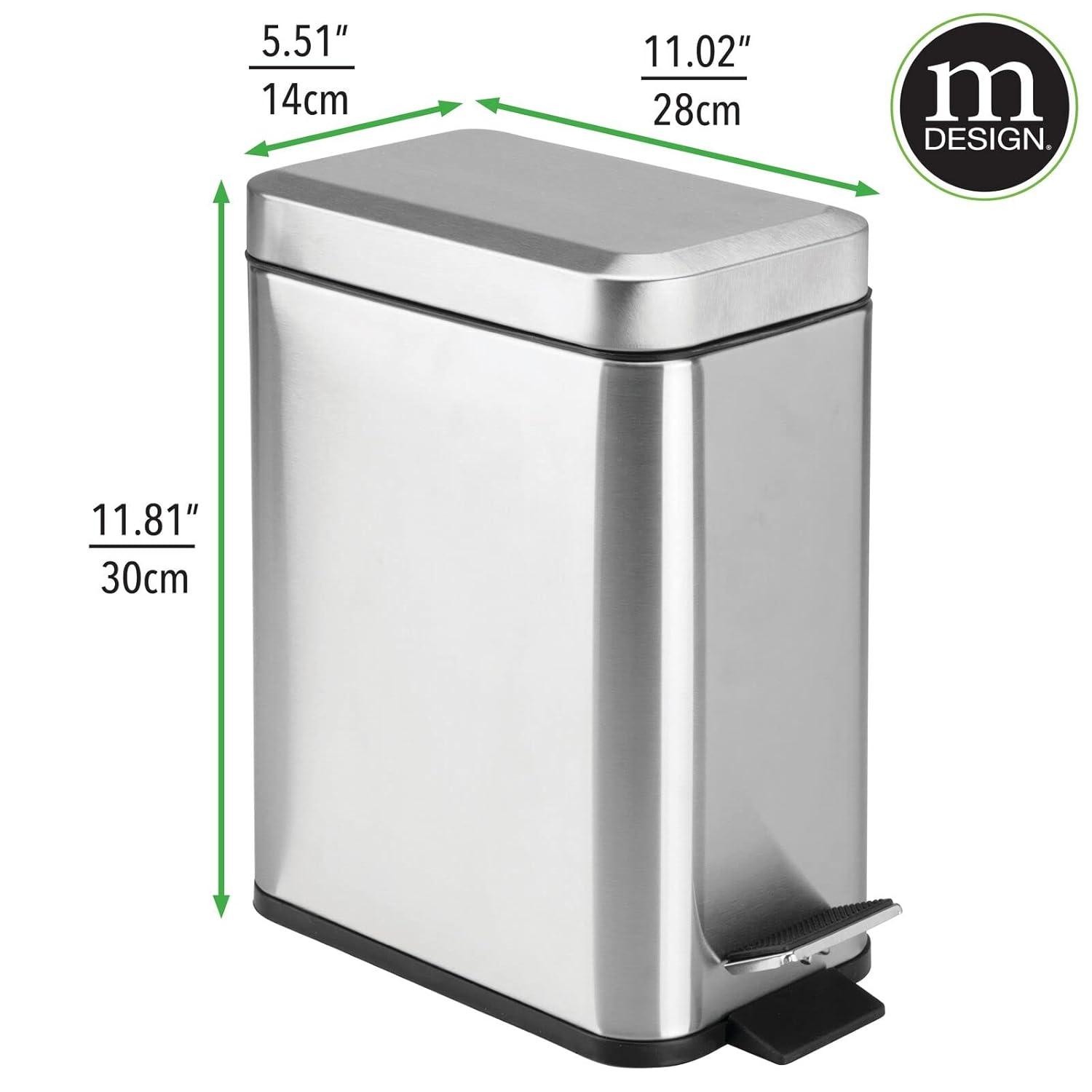 imagemDesign Small Modern 13 Gallon Rectangle Metal Lidded Step Trash Can Compact Garbage Bin with Removable Liner Bucket and Handle for Bathroom Kitchen Craft Room Office Garage BlackBrushed