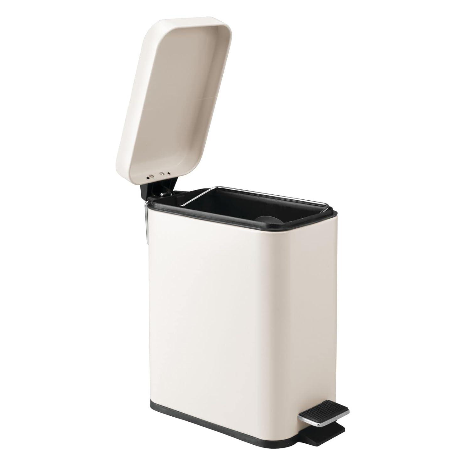 imagemDesign Small Modern 13 Gallon Rectangle Metal Lidded Step Trash Can Compact Garbage Bin with Removable Liner Bucket and Handle for Bathroom Kitchen Craft Room Office Garage BlackCream