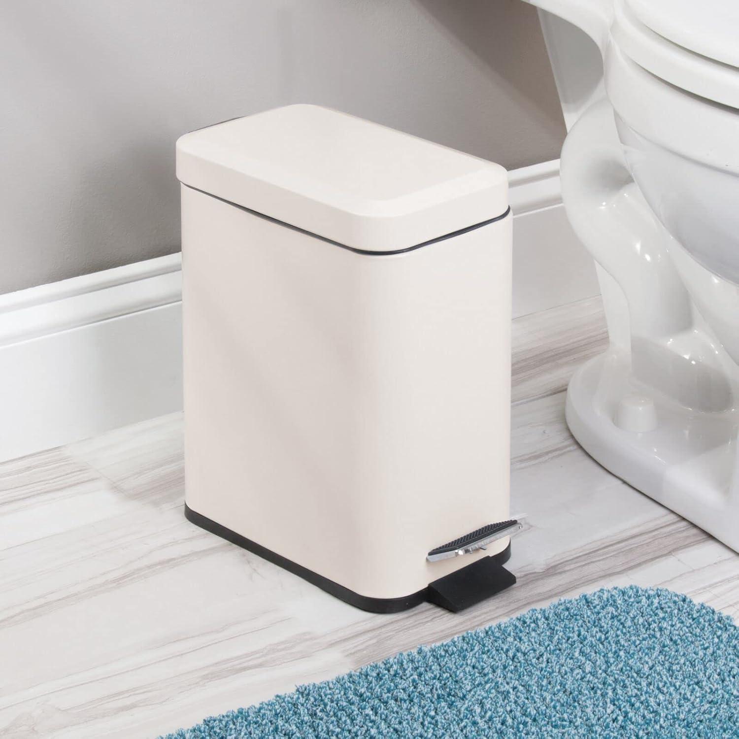 imagemDesign Small Modern 13 Gallon Rectangle Metal Lidded Step Trash Can Compact Garbage Bin with Removable Liner Bucket and Handle for Bathroom Kitchen Craft Room Office Garage BlackCream