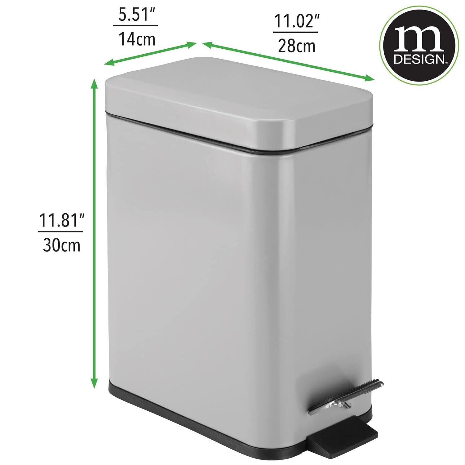 imagemDesign Small Modern 13 Gallon Rectangle Metal Lidded Step Trash Can Compact Garbage Bin with Removable Liner Bucket and Handle for Bathroom Kitchen Craft Room Office Garage BlackGray