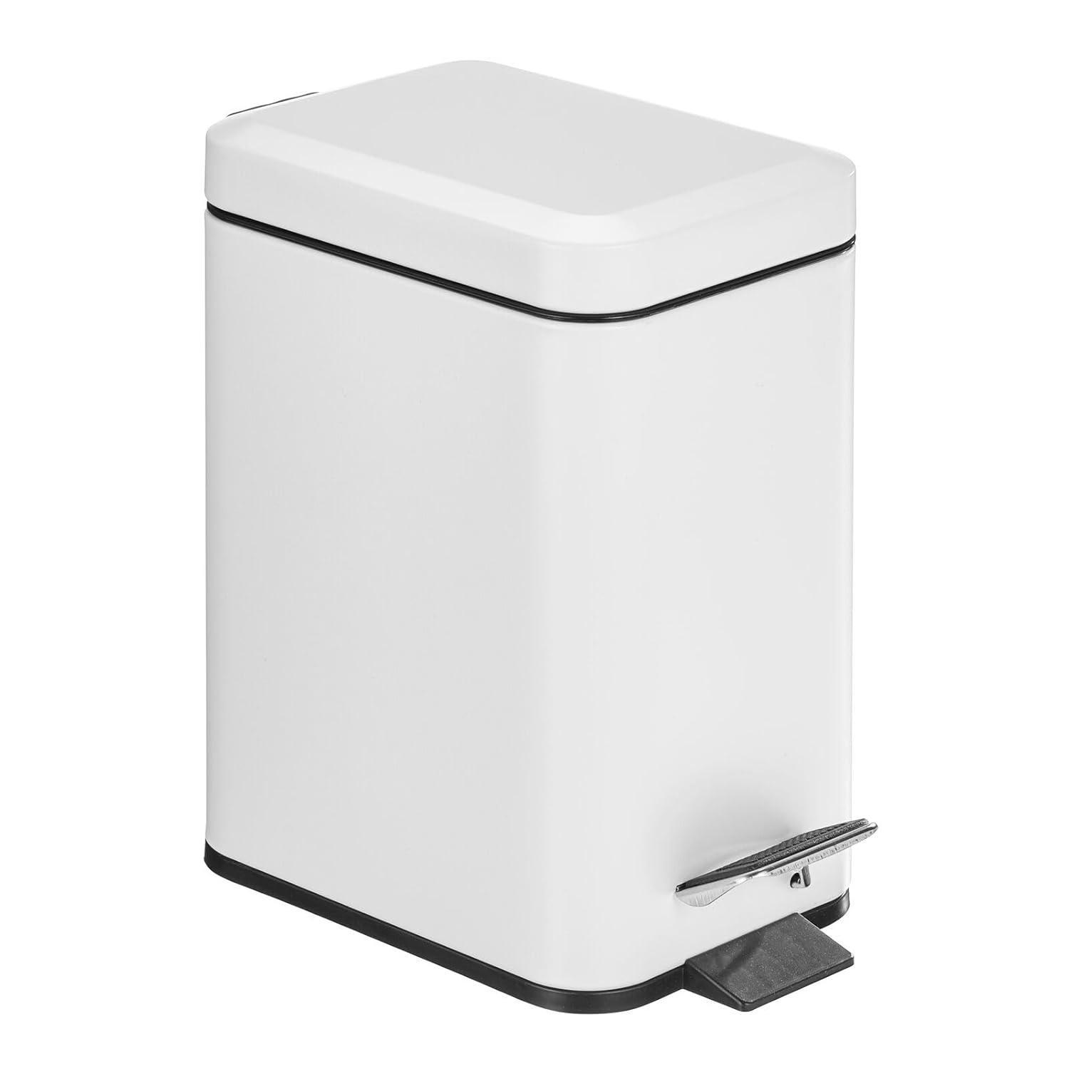 imagemDesign Small Modern 13 Gallon Rectangle Metal Lidded Step Trash Can Compact Garbage Bin with Removable Liner Bucket and Handle for Bathroom Kitchen Craft Room Office Garage BlackWhite