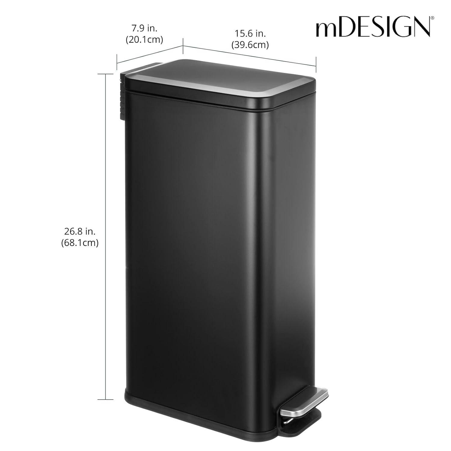 imagemDesign Small Modern 13 Gallon Rectangle Metal Lidded Step Trash Can Compact Garbage Bin with Removable Liner Bucket and Handle for Bathroom Kitchen Craft Room Office Garage BlackBlack