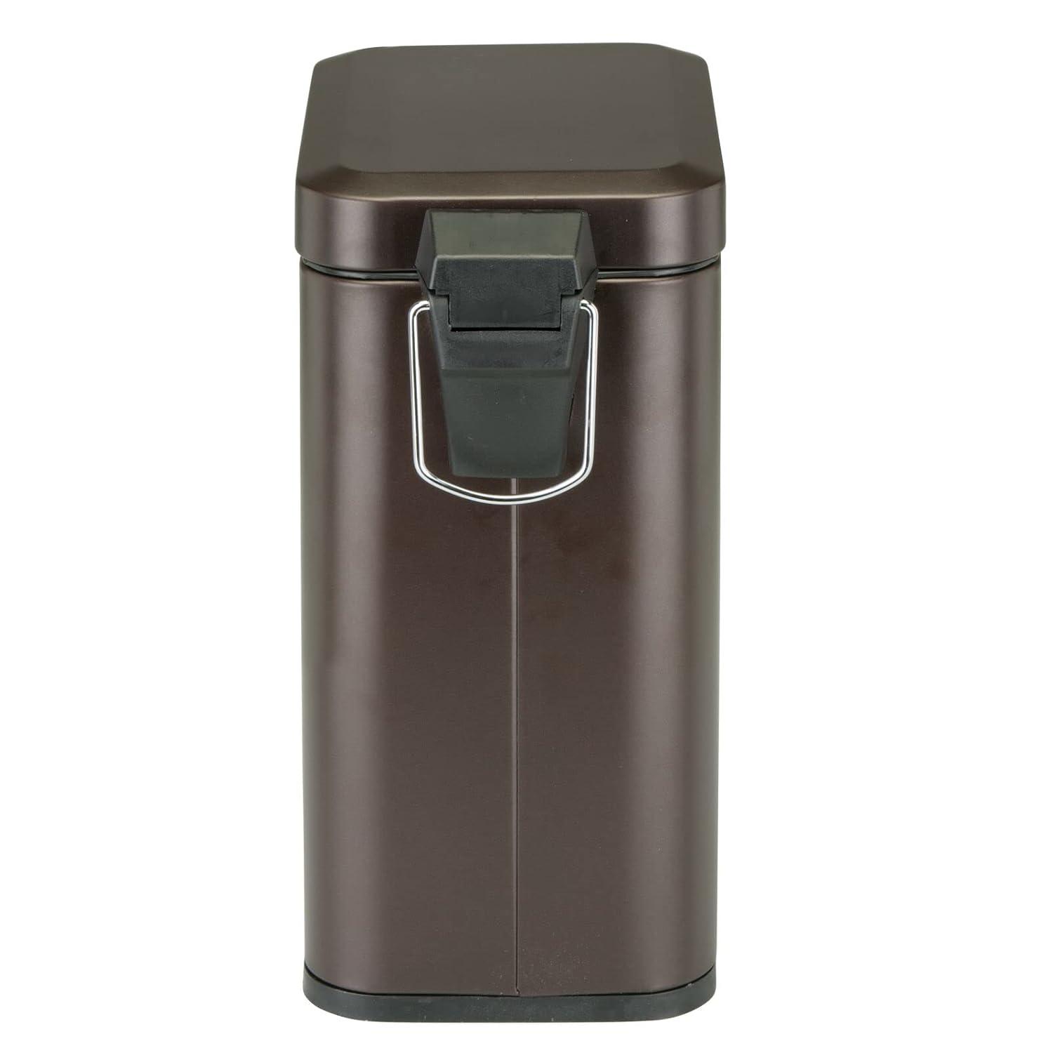 imagemDesign Small Modern 13 Gallon Rectangle Metal Lidded Step Trash Can Compact Garbage Bin with Removable Liner Bucket and Handle for Bathroom Kitchen Craft Room Office Garage BlackBronze