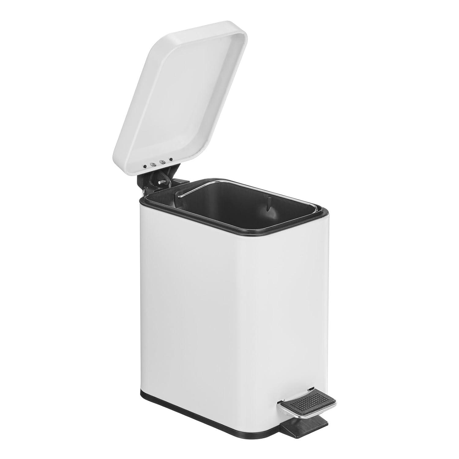 imagemDesign Small Modern 13 Gallon Rectangle Metal Lidded Step Trash Can Compact Garbage Bin with Removable Liner Bucket and Handle for Bathroom Kitchen Craft Room Office Garage BlackWhite