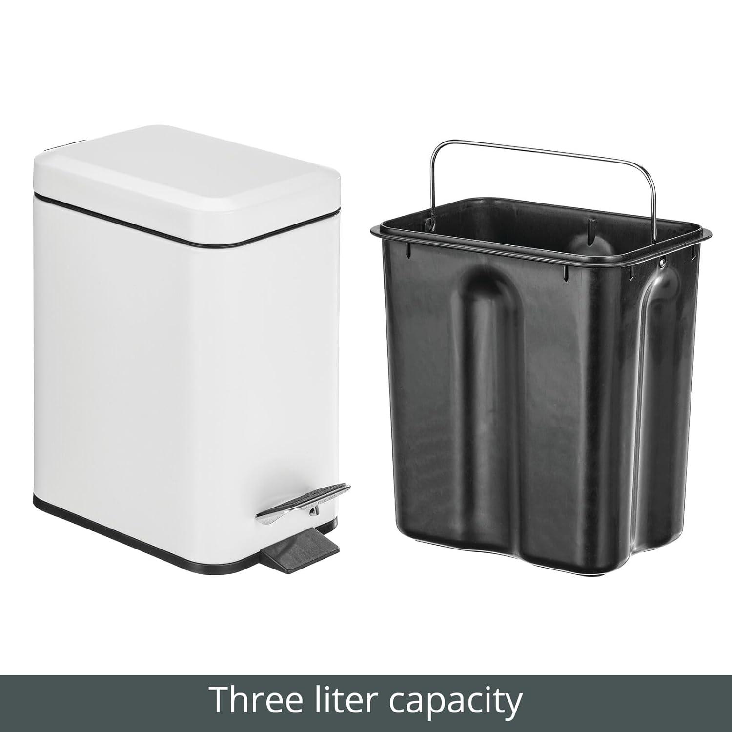 imagemDesign Small Modern 13 Gallon Rectangle Metal Lidded Step Trash Can Compact Garbage Bin with Removable Liner Bucket and Handle for Bathroom Kitchen Craft Room Office Garage BlackWhite