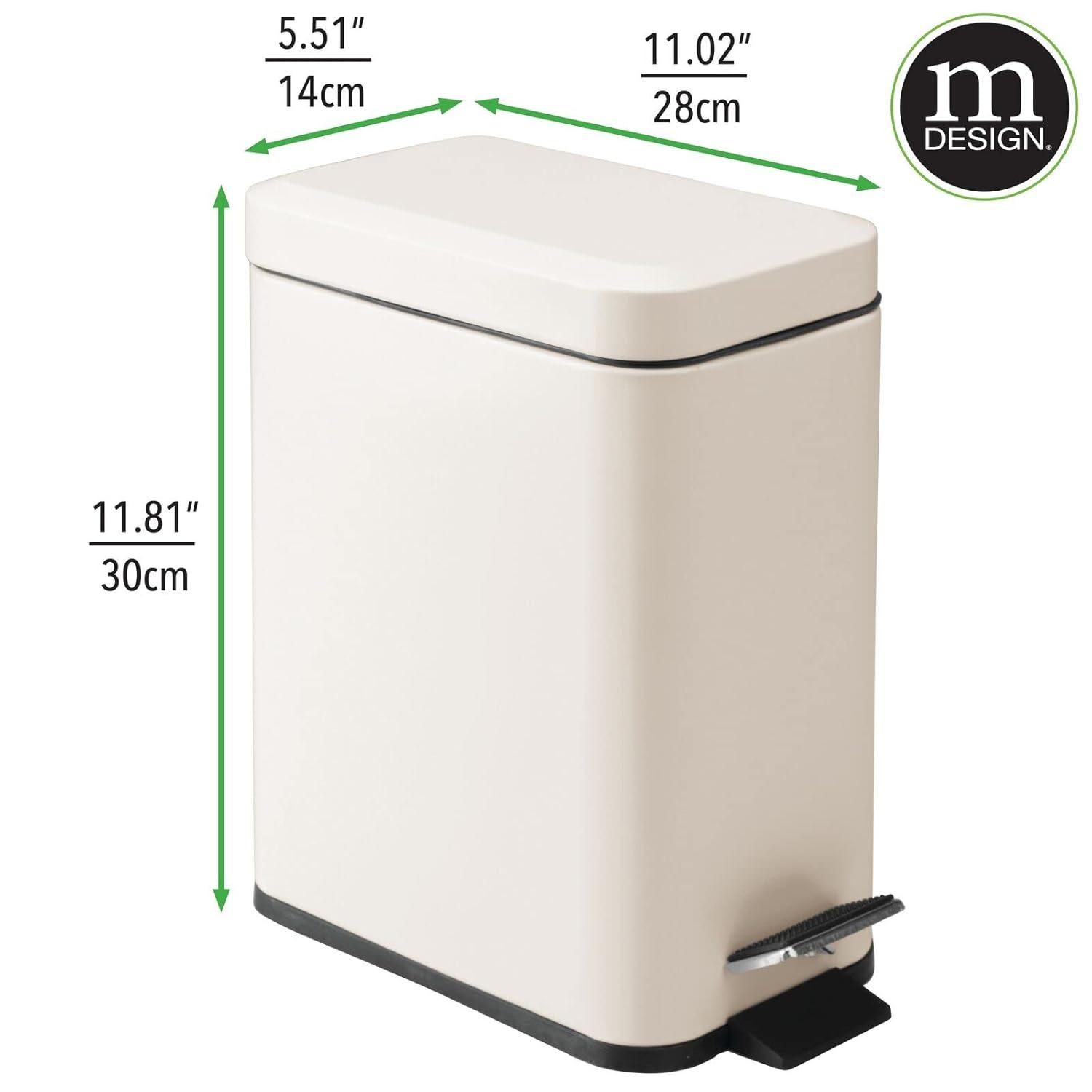 imagemDesign Small Modern 13 Gallon Rectangle Metal Lidded Step Trash Can Compact Garbage Bin with Removable Liner Bucket and Handle for Bathroom Kitchen Craft Room Office Garage BlackCream