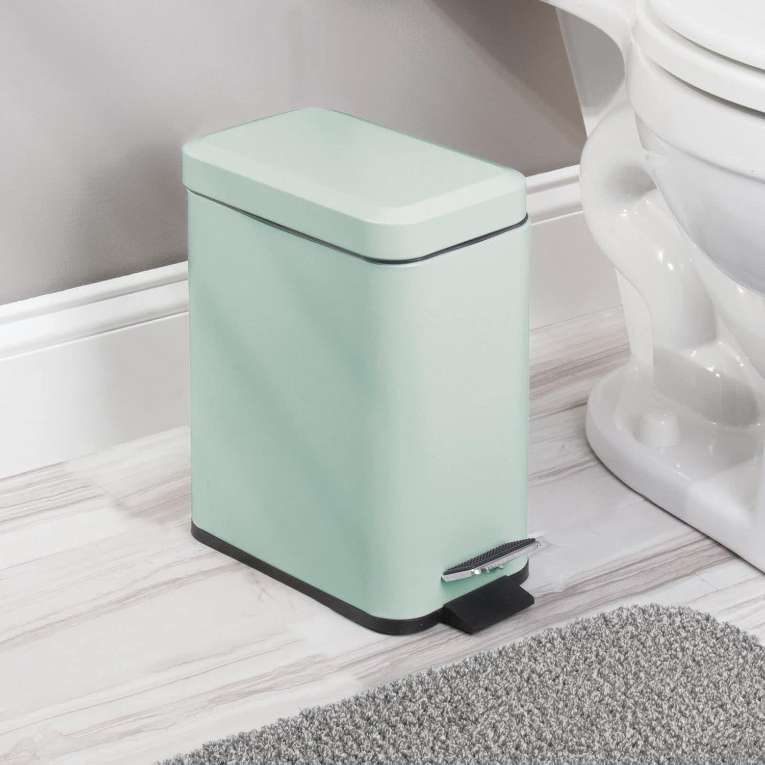 imagemDesign Small Modern 13 Gallon Rectangle Metal Lidded Step Trash Can Compact Garbage Bin with Removable Liner Bucket and Handle for Bathroom Kitchen Craft Room Office Garage BlackLight Mint Green