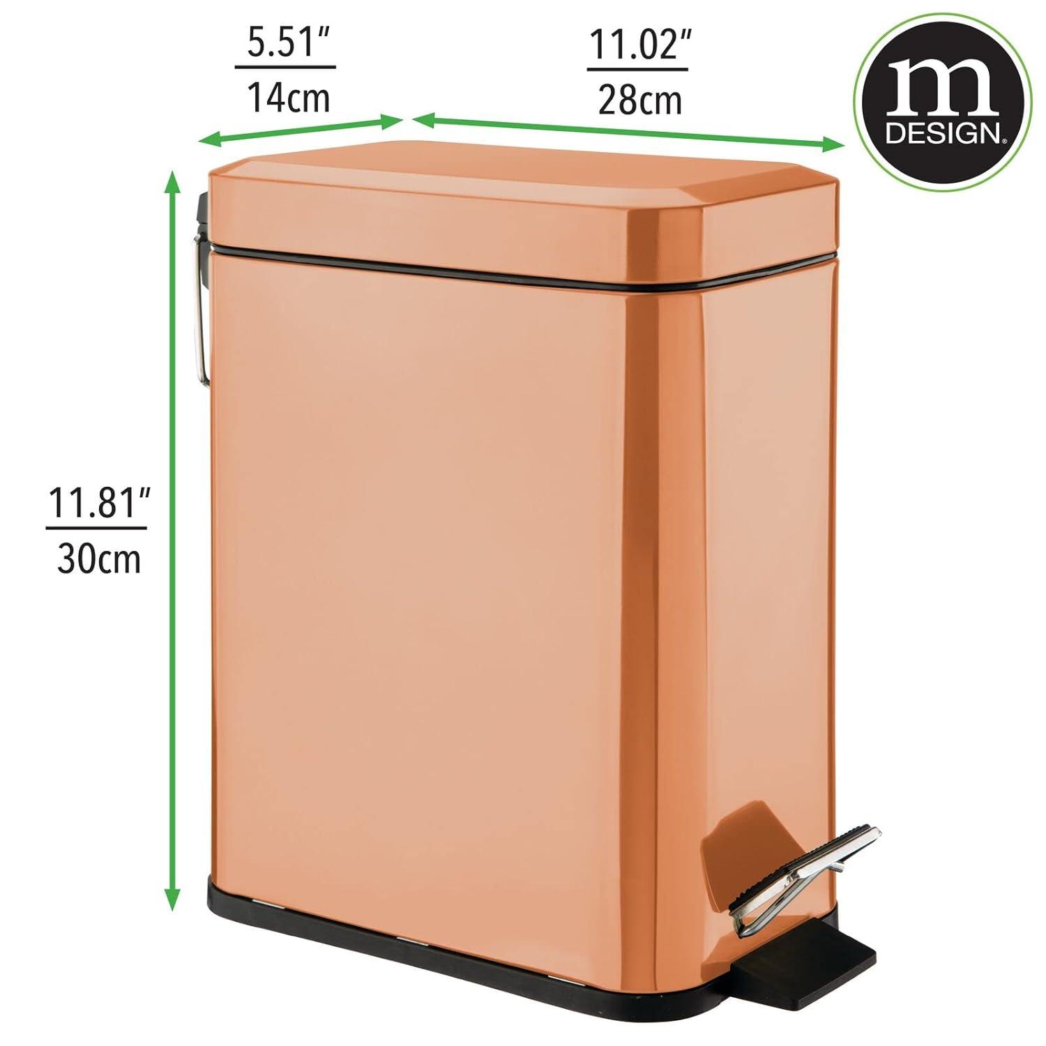 imagemDesign Small Modern 13 Gallon Rectangle Metal Lidded Step Trash Can Compact Garbage Bin with Removable Liner Bucket and Handle for Bathroom Kitchen Craft Room Office Garage BlackCopper