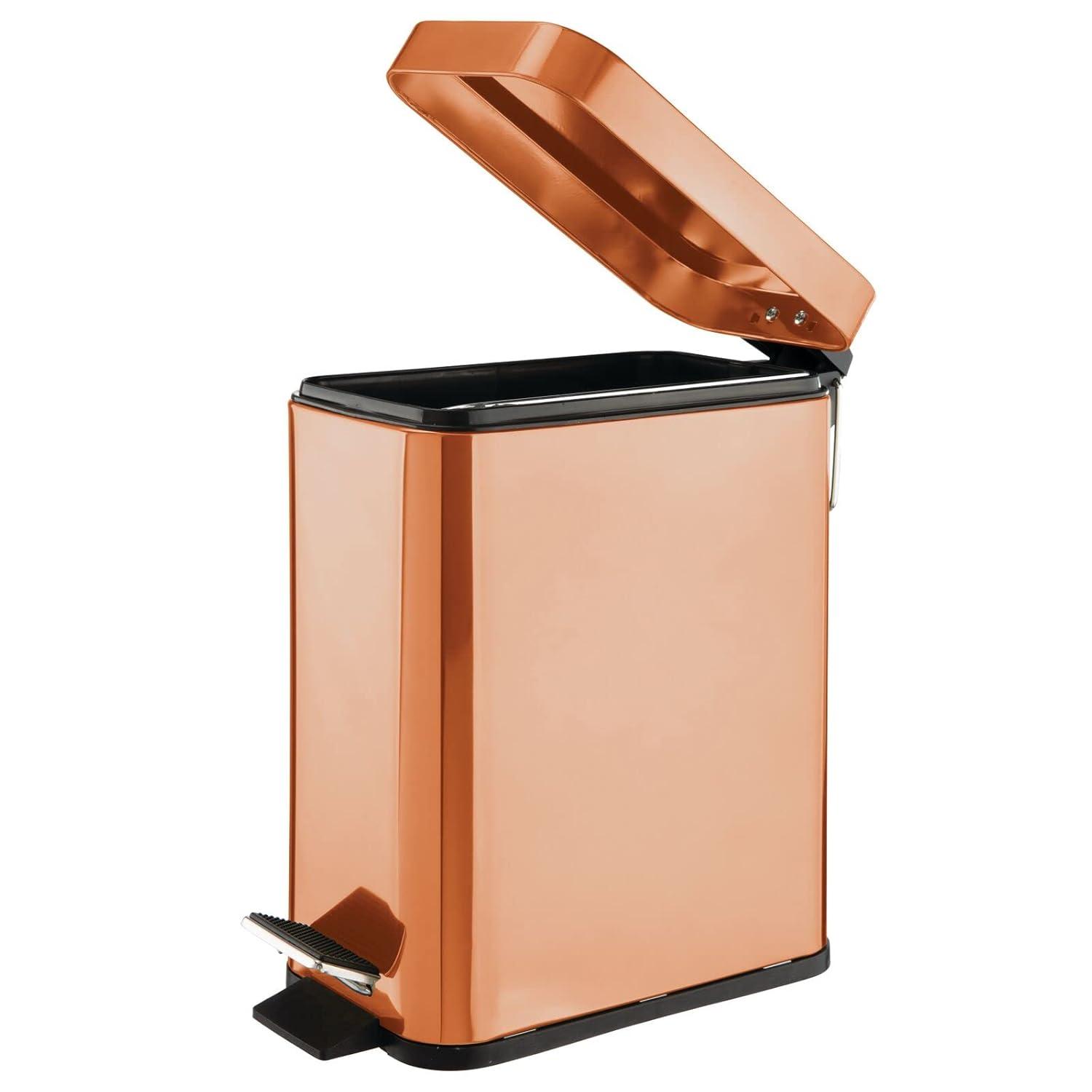 imagemDesign Small Modern 13 Gallon Rectangle Metal Lidded Step Trash Can Compact Garbage Bin with Removable Liner Bucket and Handle for Bathroom Kitchen Craft Room Office Garage BlackCopper
