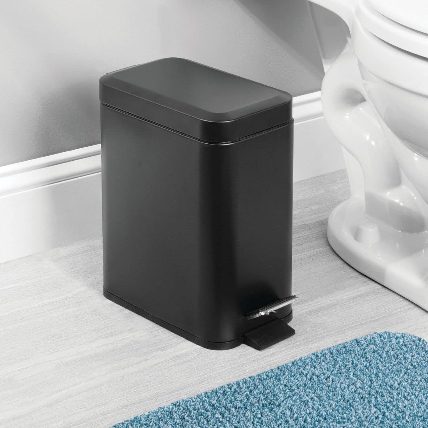 imagemDesign Small Modern 13 Gallon Rectangle Metal Lidded Step Trash Can Compact Garbage Bin with Removable Liner Bucket and Handle for Bathroom Kitchen Craft Room Office Garage BlackBlack