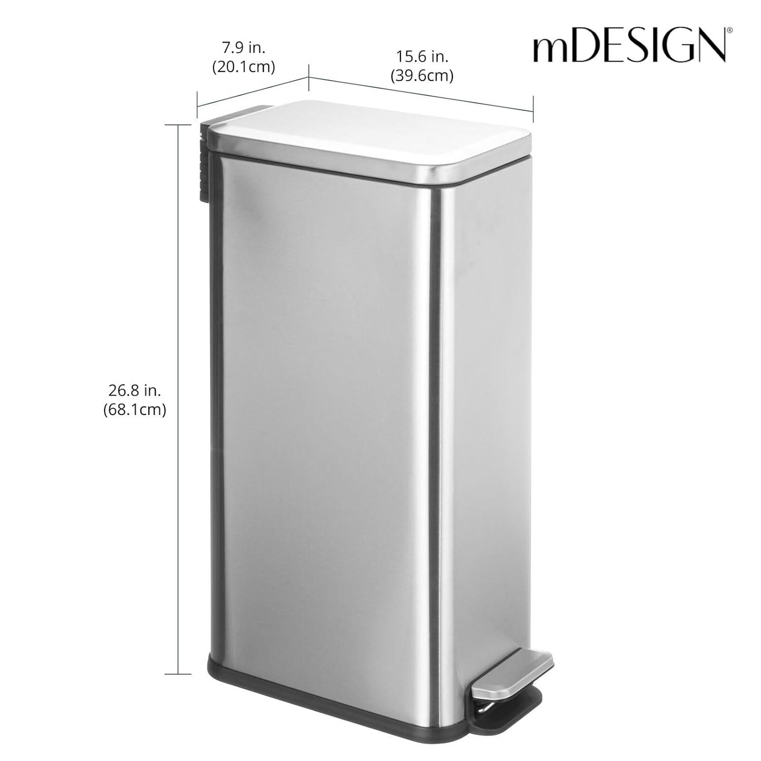 imagemDesign Small Modern 13 Gallon Rectangle Metal Lidded Step Trash Can Compact Garbage Bin with Removable Liner Bucket and Handle for Bathroom Kitchen Craft Room Office Garage BlackBrushed