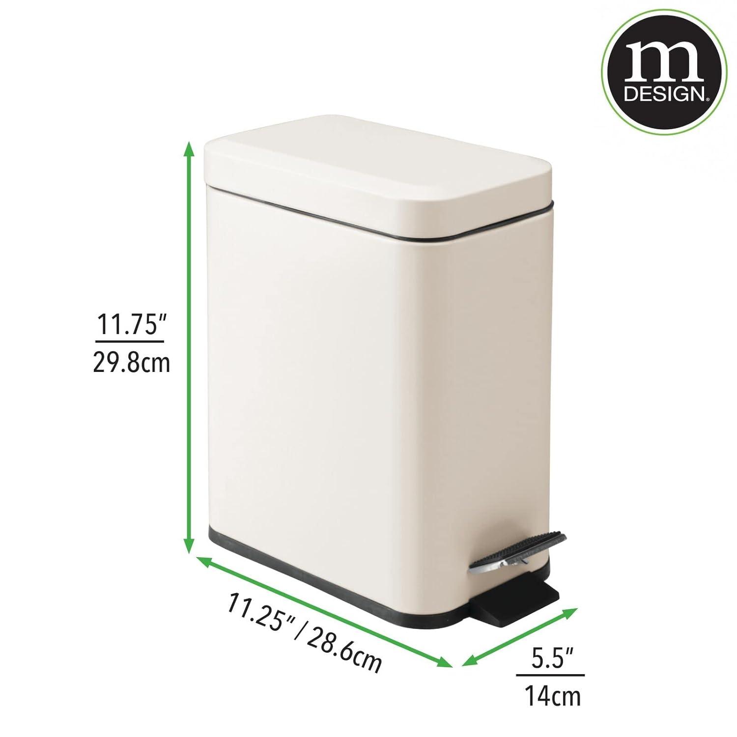 imagemDesign Small Modern 13 Gallon Rectangle Metal Lidded Step Trash Can Compact Garbage Bin with Removable Liner Bucket and Handle for Bathroom Kitchen Craft Room Office Garage BlackCream