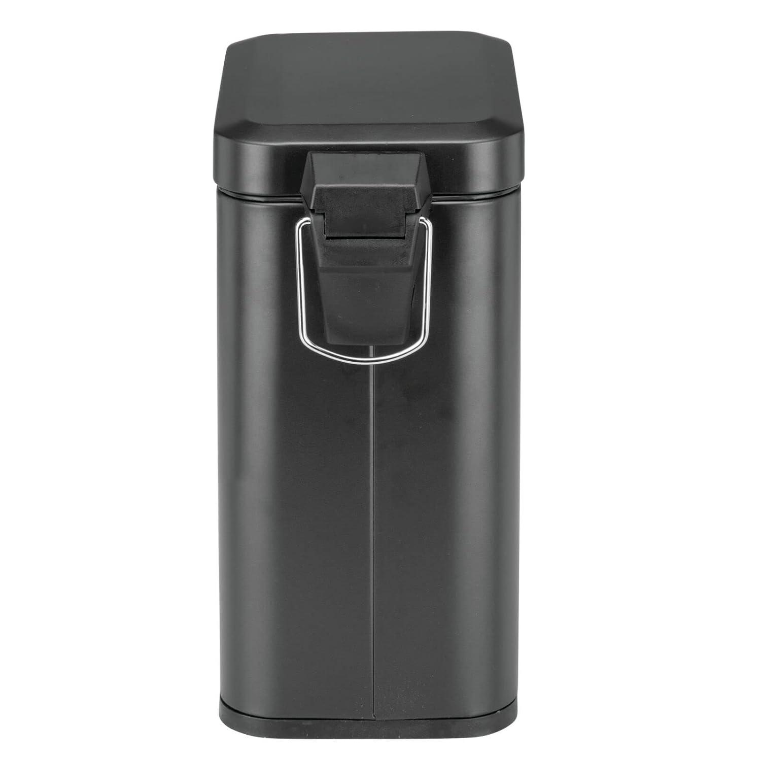 imagemDesign Small Modern 13 Gallon Rectangle Metal Lidded Step Trash Can Compact Garbage Bin with Removable Liner Bucket and Handle for Bathroom Kitchen Craft Room Office Garage BlackBlack