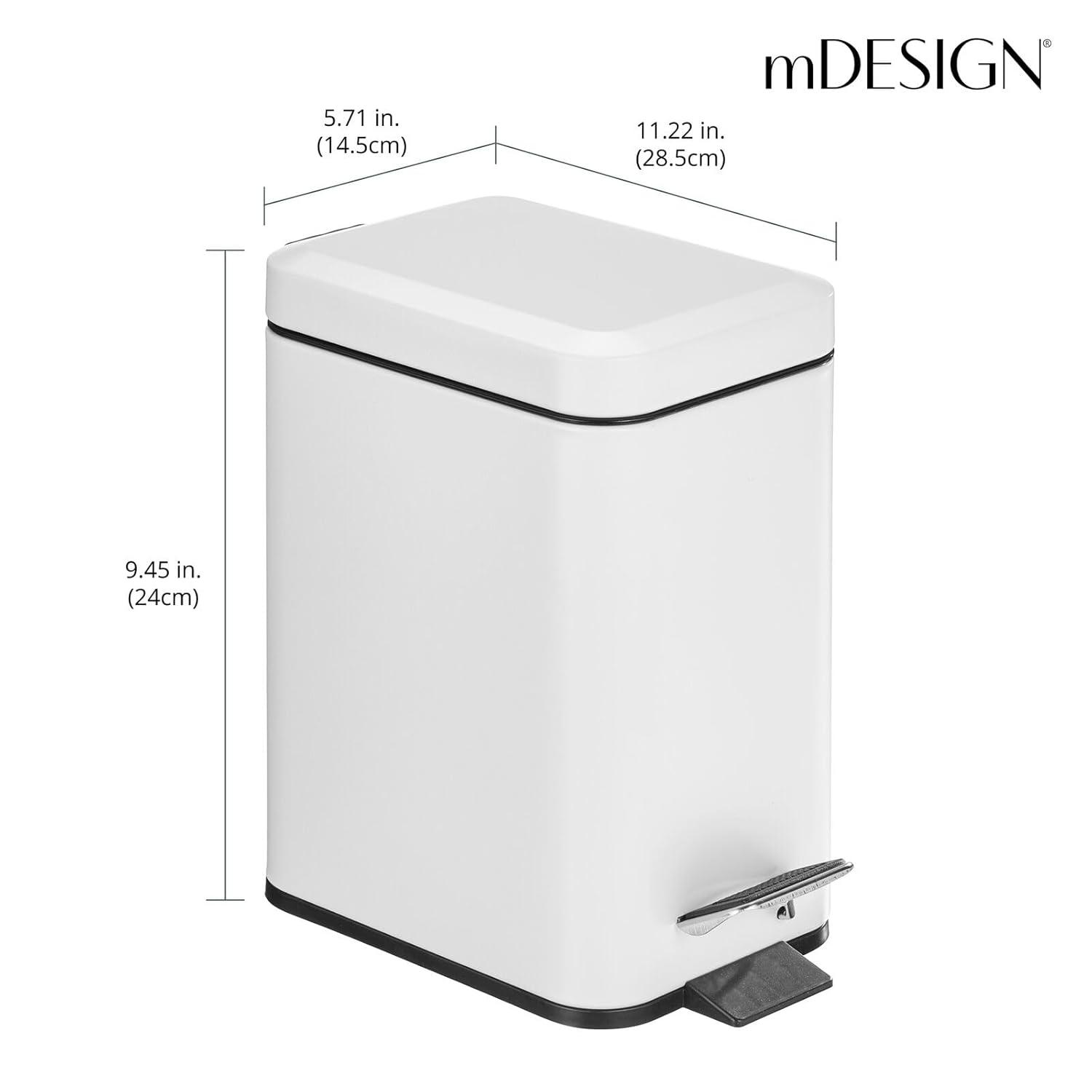 imagemDesign Small Modern 13 Gallon Rectangle Metal Lidded Step Trash Can Compact Garbage Bin with Removable Liner Bucket and Handle for Bathroom Kitchen Craft Room Office Garage BlackWhite