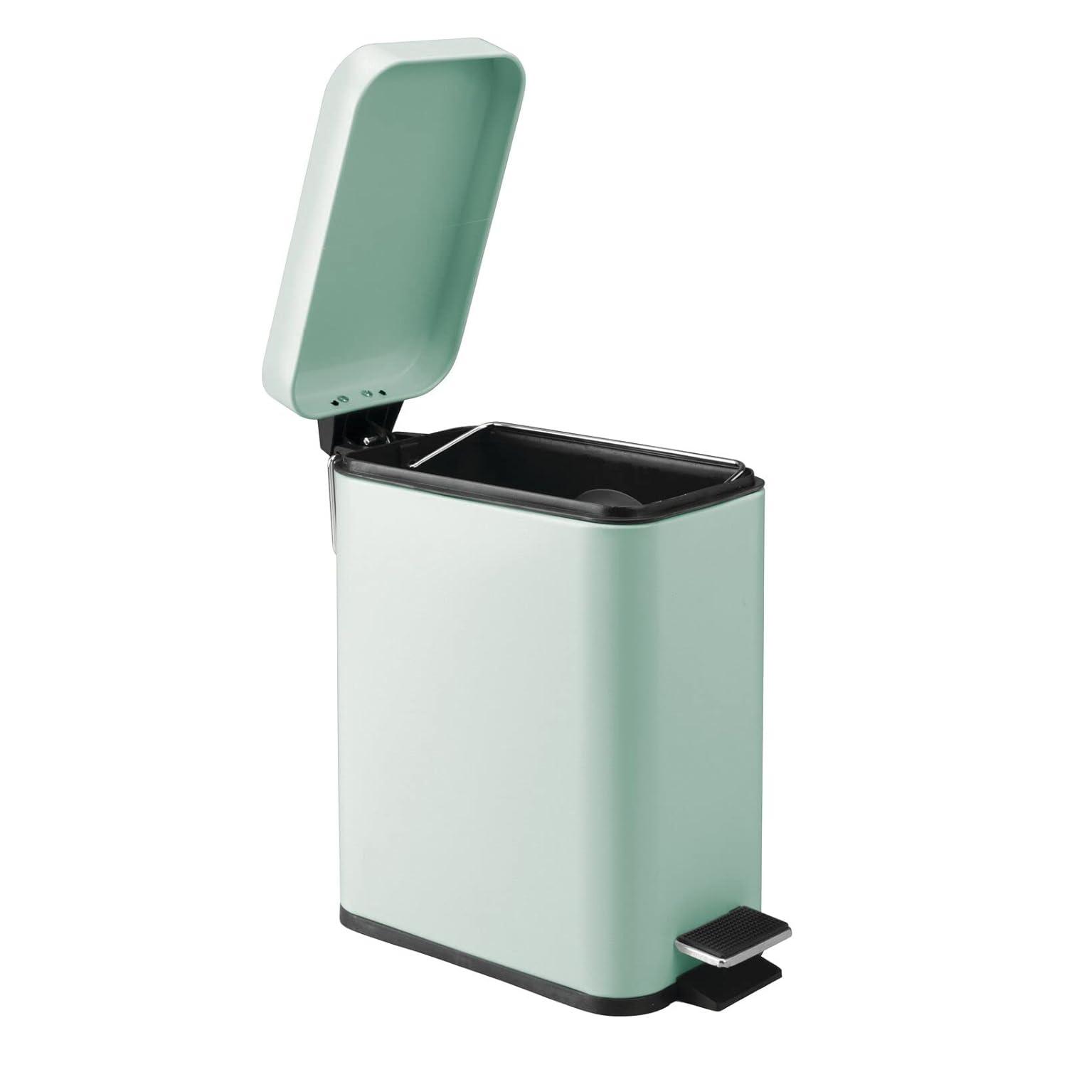 imagemDesign Small Modern 13 Gallon Rectangle Metal Lidded Step Trash Can Compact Garbage Bin with Removable Liner Bucket and Handle for Bathroom Kitchen Craft Room Office Garage BlackLight Mint Green