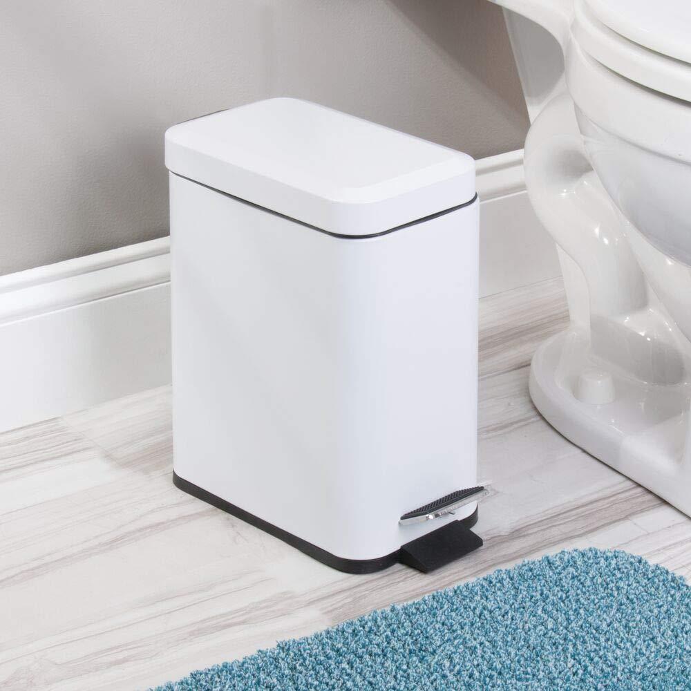 imagemDesign Small Modern 13 Gallon Rectangle Metal Lidded Step Trash Can Compact Garbage Bin with Removable Liner Bucket and Handle for Bathroom Kitchen Craft Room Office Garage BlackWhite