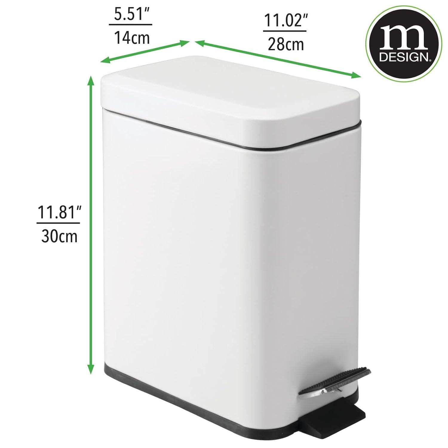 imagemDesign Small Modern 13 Gallon Rectangle Metal Lidded Step Trash Can Compact Garbage Bin with Removable Liner Bucket and Handle for Bathroom Kitchen Craft Room Office Garage BlackWhite
