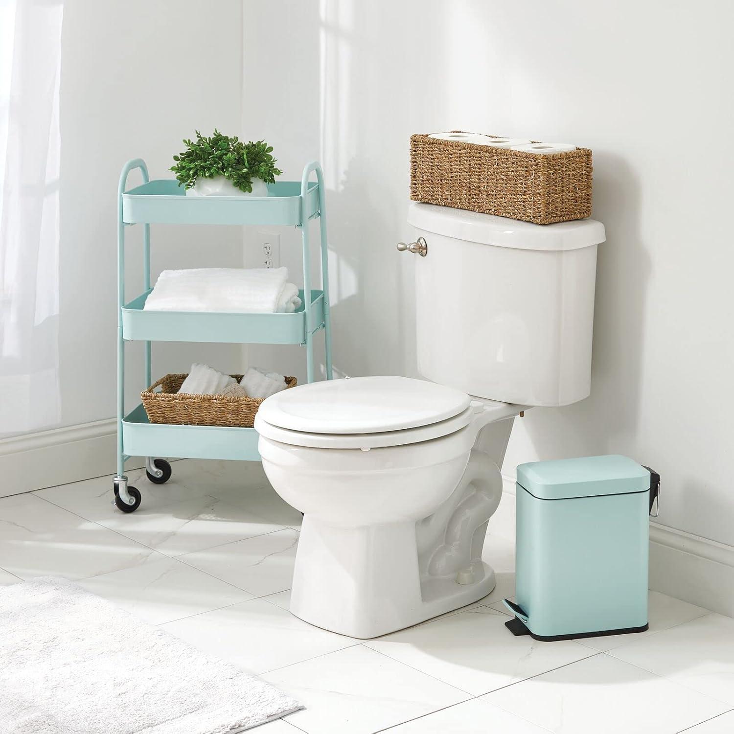 imagemDesign Small Modern 13 Gallon Rectangle Metal Lidded Step Trash Can Compact Garbage Bin with Removable Liner Bucket and Handle for Bathroom Kitchen Craft Room Office Garage BlackLight Mint Green