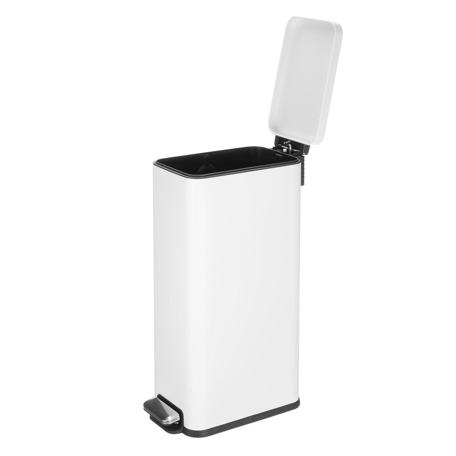 imagemDesign Small Modern 13 Gallon Rectangle Metal Lidded Step Trash Can Compact Garbage Bin with Removable Liner Bucket and Handle for Bathroom Kitchen Craft Room Office Garage BlackWhite