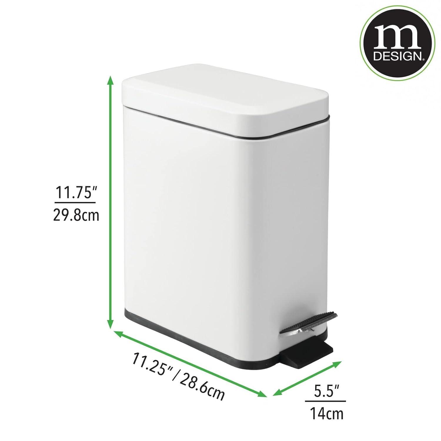 imagemDesign Small Modern 13 Gallon Rectangle Metal Lidded Step Trash Can Compact Garbage Bin with Removable Liner Bucket and Handle for Bathroom Kitchen Craft Room Office Garage BlackWhite