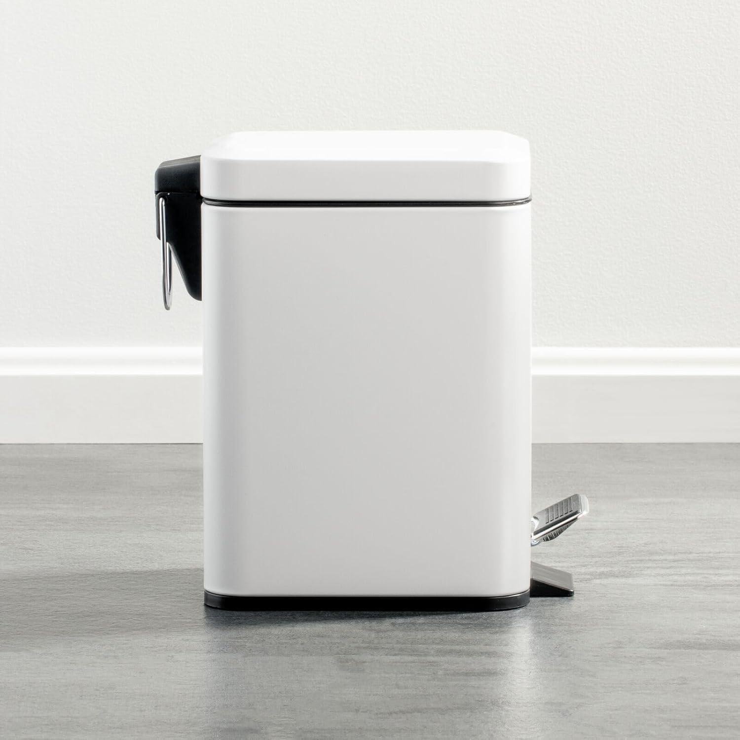 imagemDesign Small Modern 13 Gallon Rectangle Metal Lidded Step Trash Can Compact Garbage Bin with Removable Liner Bucket and Handle for Bathroom Kitchen Craft Room Office Garage BlackWhite