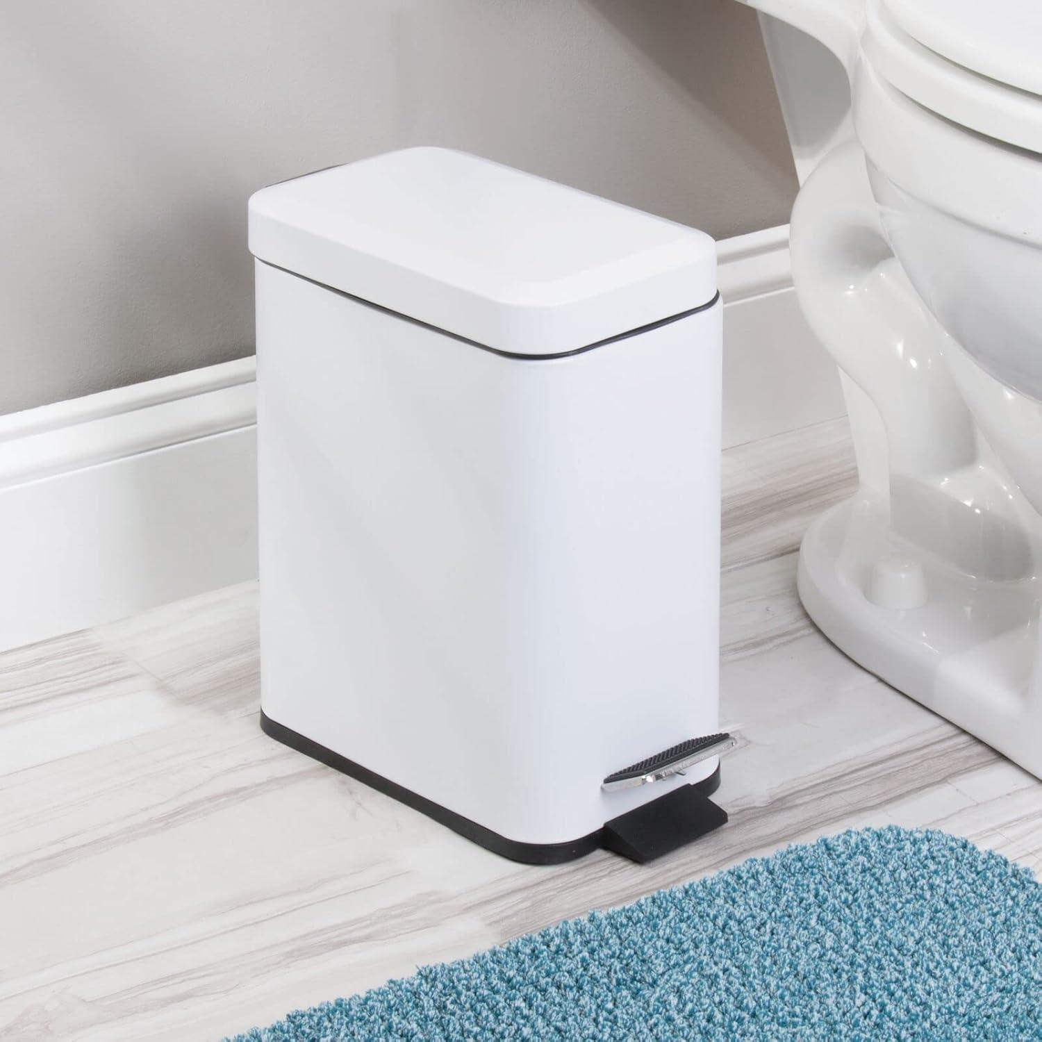 imagemDesign Small Modern 13 Gallon Rectangle Metal Lidded Step Trash Can Compact Garbage Bin with Removable Liner Bucket and Handle for Bathroom Kitchen Craft Room Office Garage BlackWhite