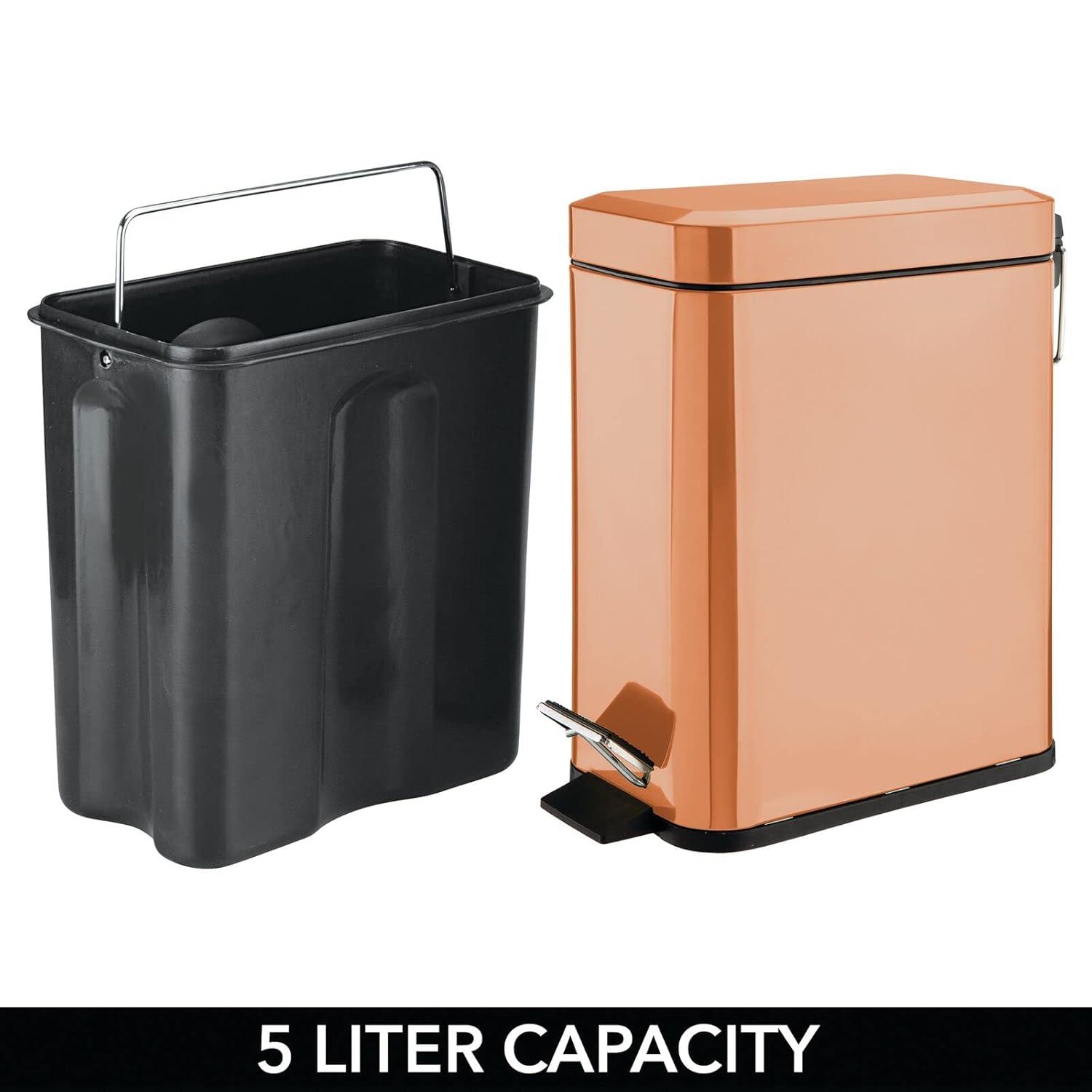 imagemDesign Small Modern 13 Gallon Rectangle Metal Lidded Step Trash Can Compact Garbage Bin with Removable Liner Bucket and Handle for Bathroom Kitchen Craft Room Office Garage BlackCopper