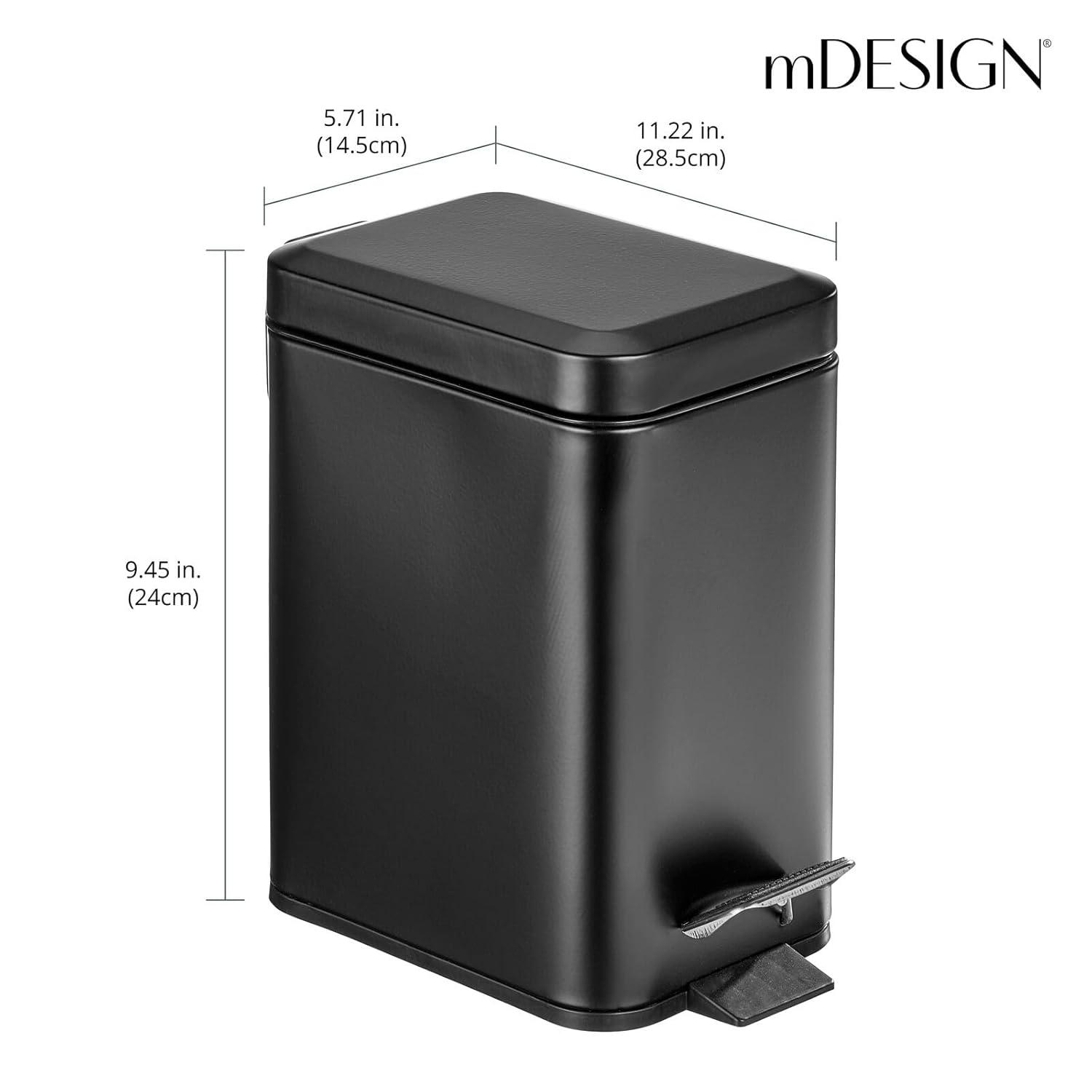 imagemDesign Small Modern 13 Gallon Rectangle Metal Lidded Step Trash Can Compact Garbage Bin with Removable Liner Bucket and Handle for Bathroom Kitchen Craft Room Office Garage BlackBlack